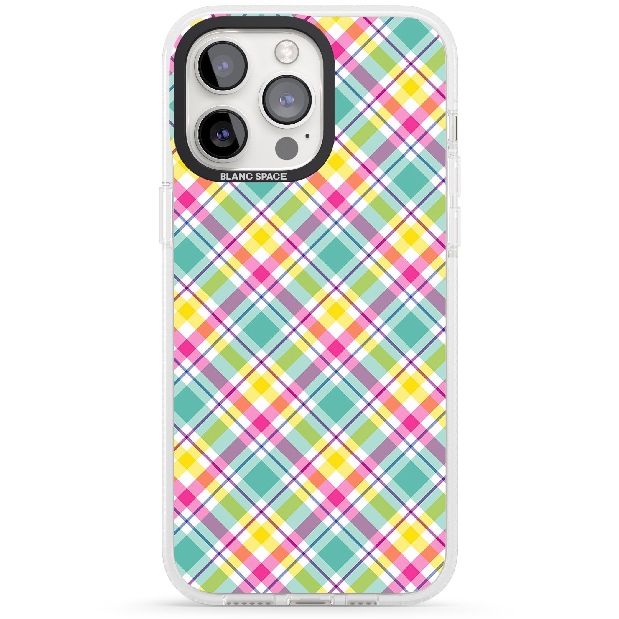 Crosshatch Plaid iPhone 15 Pro Max / 15 Pro / 14 Pro Max / 14 Pro / 13 Pro Clear Case Impact Air - Blanc Space