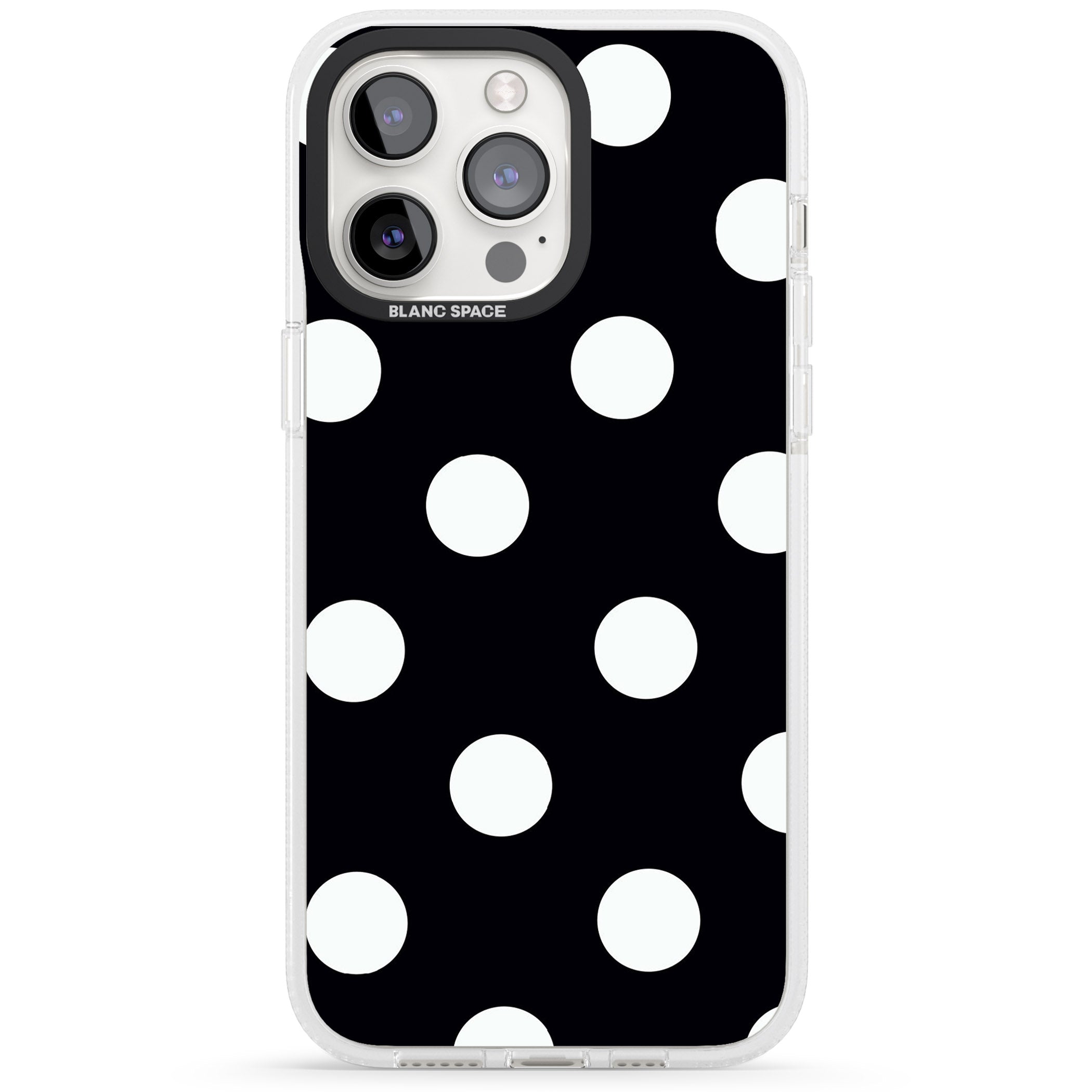 Chic Black Polka Dot iPhone 15 Pro Max / 15 Pro / 14 Pro Max / 14 Pro / 13 Pro Clear Case Impact Air - Blanc Space