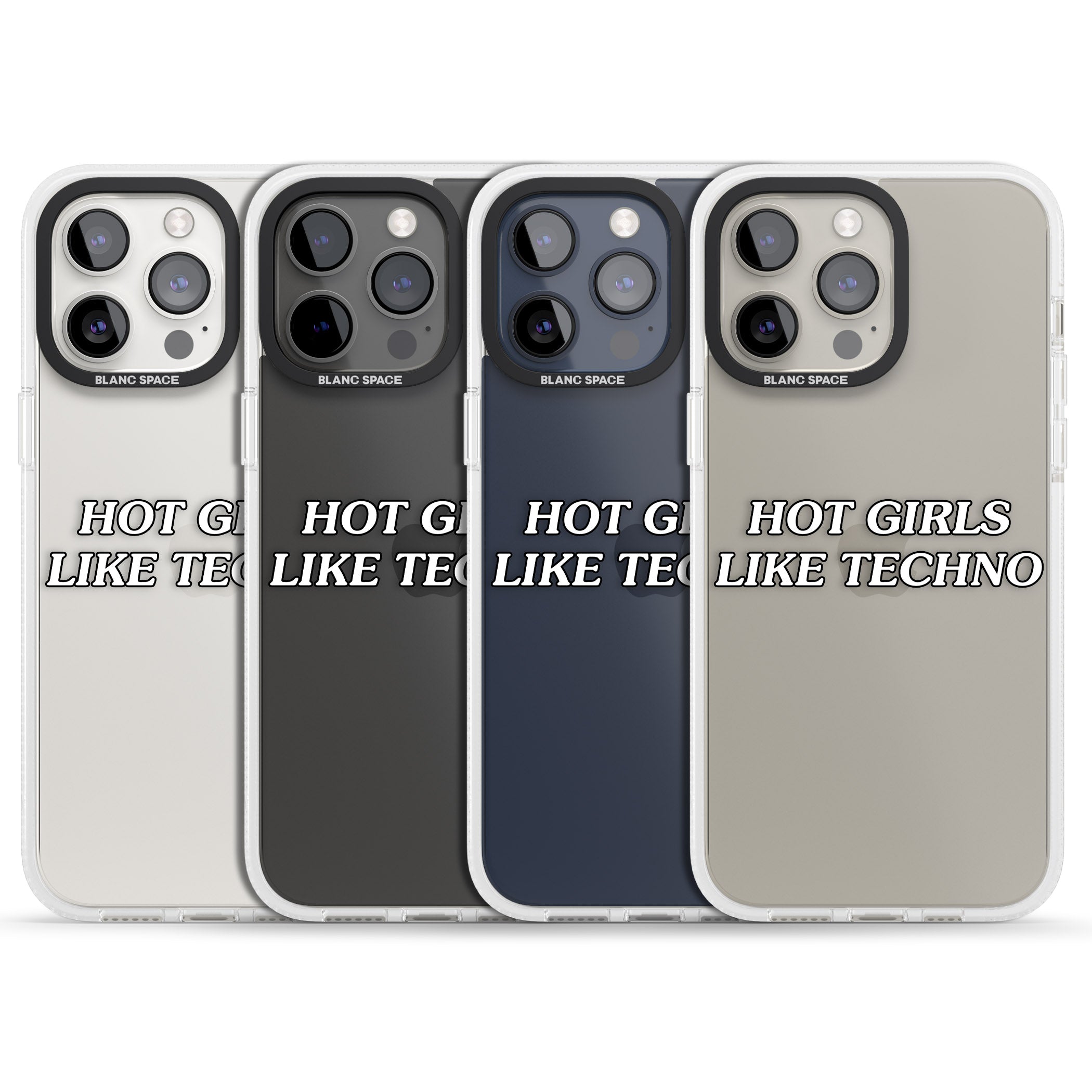 Hot Girls Like Techno iPhone 15 Pro Max / 15 Pro / 14 Pro Max / 14 Pro / 13 Pro Clear Case Impact Air - Blanc Space