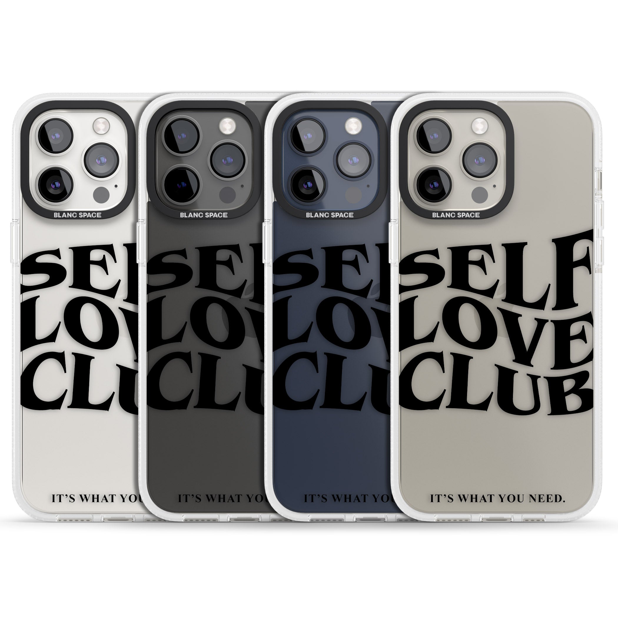 Self Love Club (Black) iPhone 15 Pro Max / 15 Pro / 14 Pro Max / 14 Pro / 13 Pro Clear Case Impact Air - Blanc Space