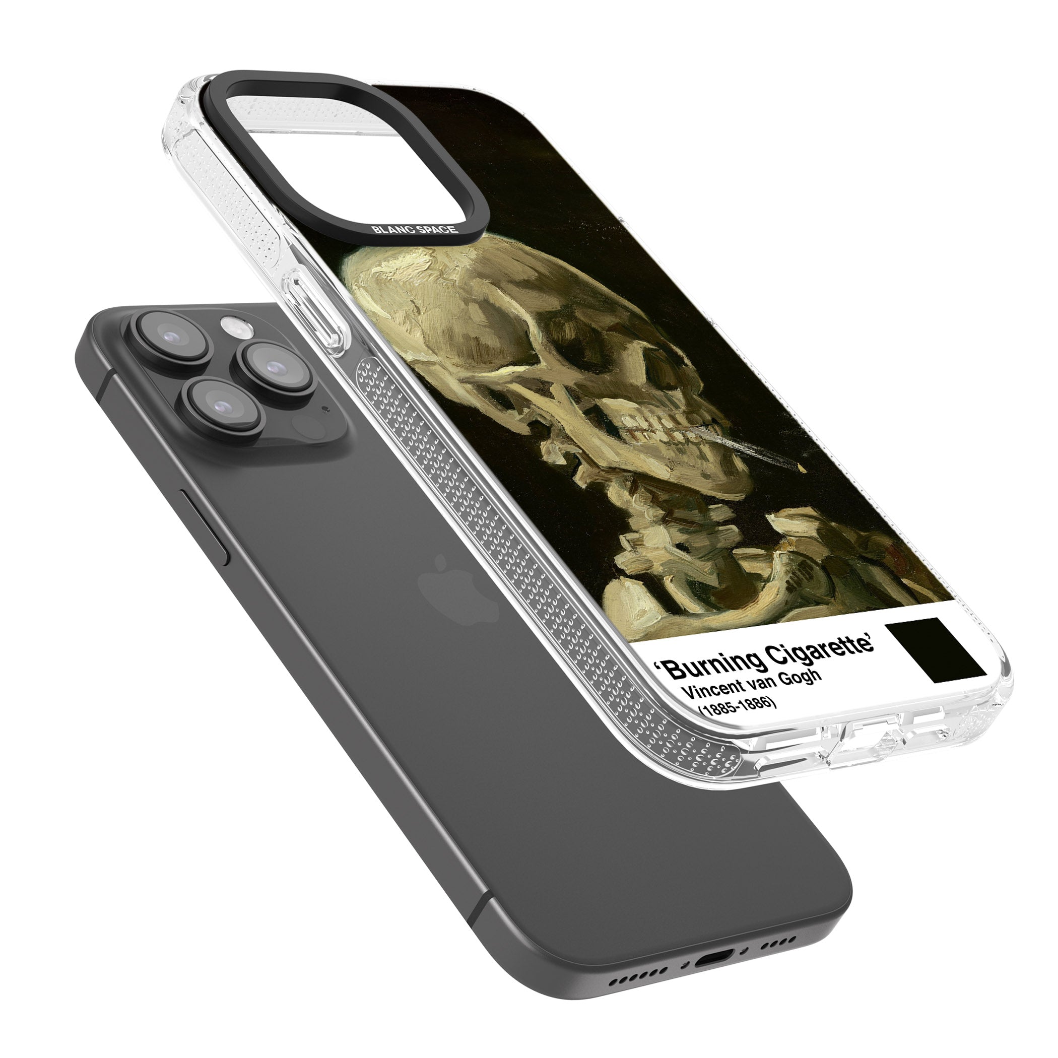 Skull of a Skeleton with Burning Cigarette iPhone 15 Pro Max / 15 Pro / 14 Pro Max / 14 Pro / 13 Pro Clear Case Impact Air - Blanc Space