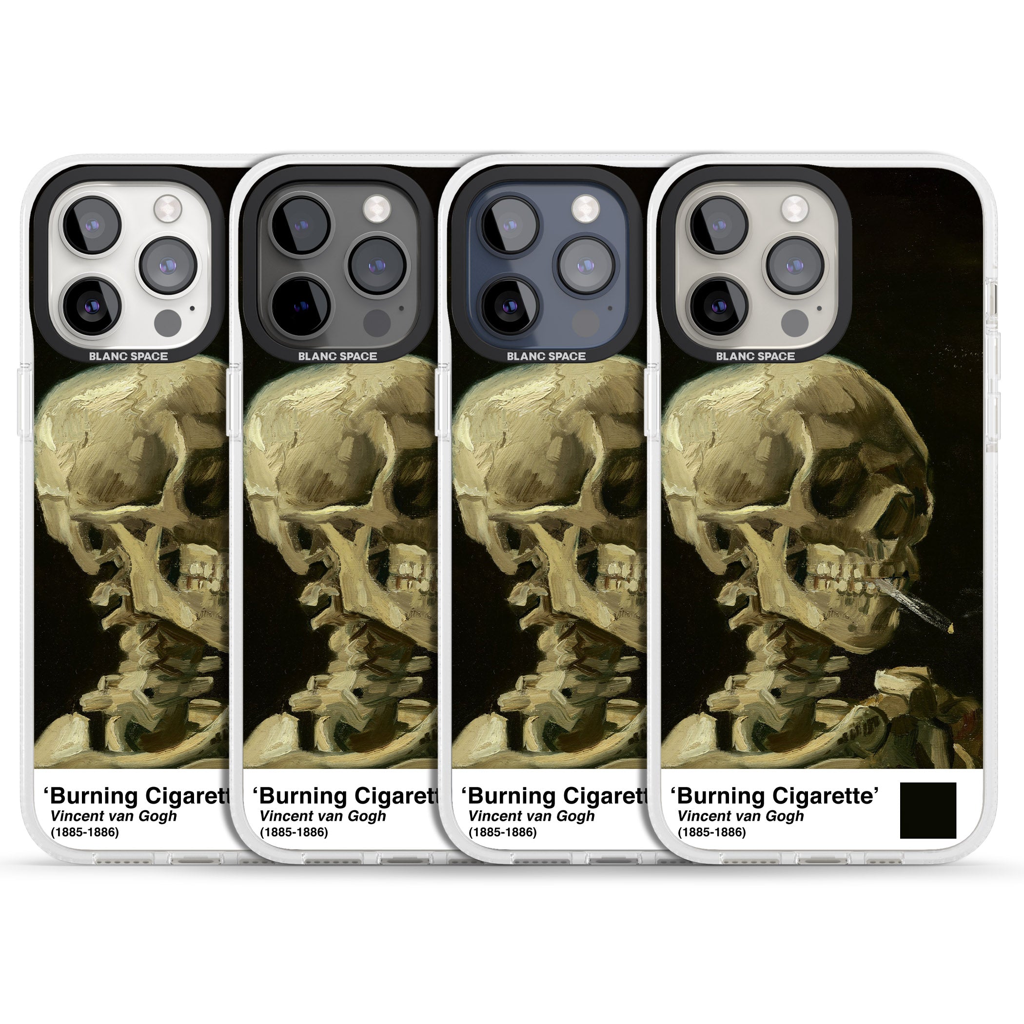 Skull of a Skeleton with Burning Cigarette iPhone 15 Pro Max / 15 Pro / 14 Pro Max / 14 Pro / 13 Pro Clear Case Impact Air - Blanc Space