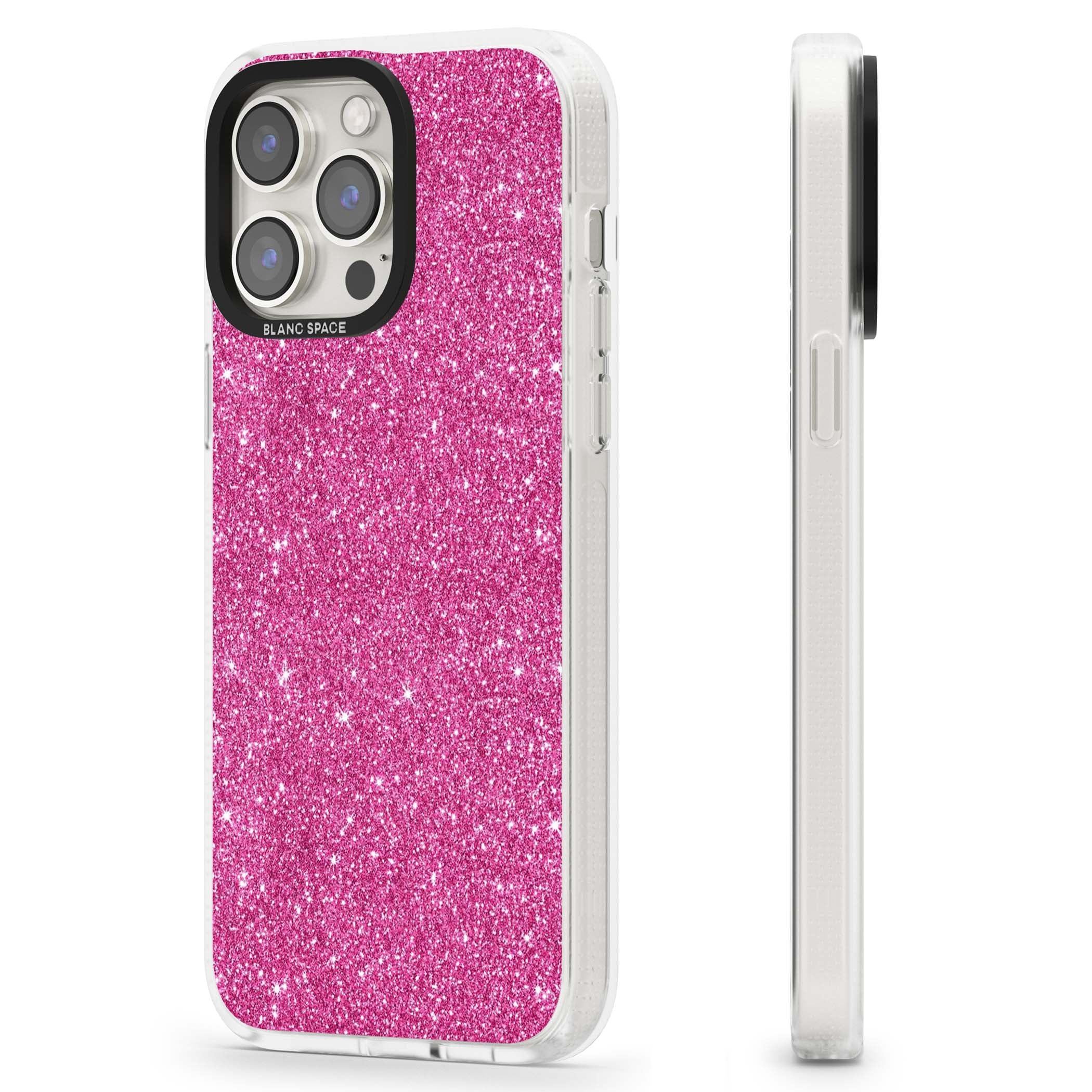 Pink Glitter Y2K iPhone case featuring hot pink glitter wallpaper with sparkle shimmer effect | Clear Case Impact Air case for iPhone 15 Pro, iPhone 15 Pro Max