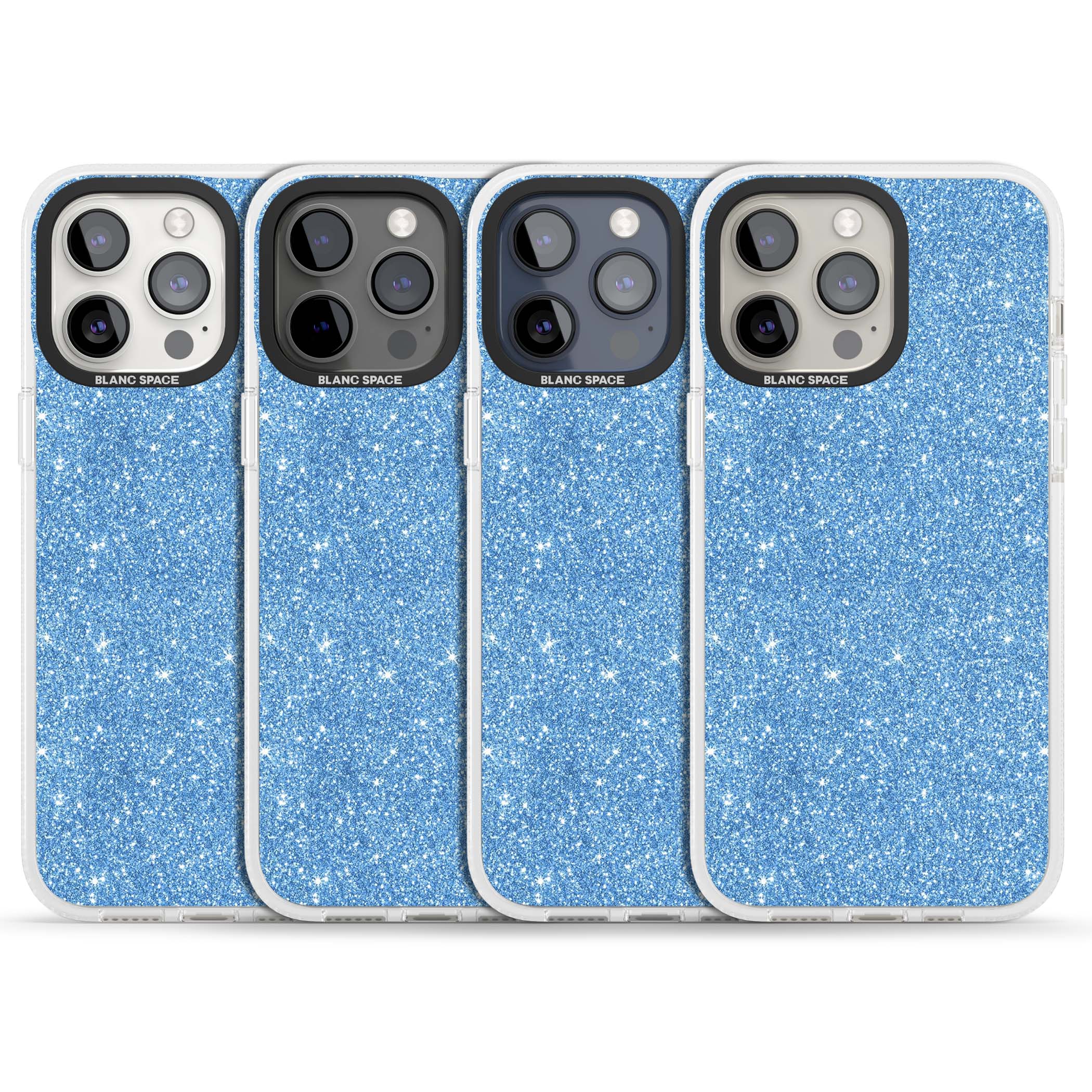 Blue Glitter blue glitter iPhone case featuring dense sparkling cerulean glitter with a glamorous shimmering finish | Clear Case Impact Air case for iPhone 15 Pro, iPhone 15 Pro Max