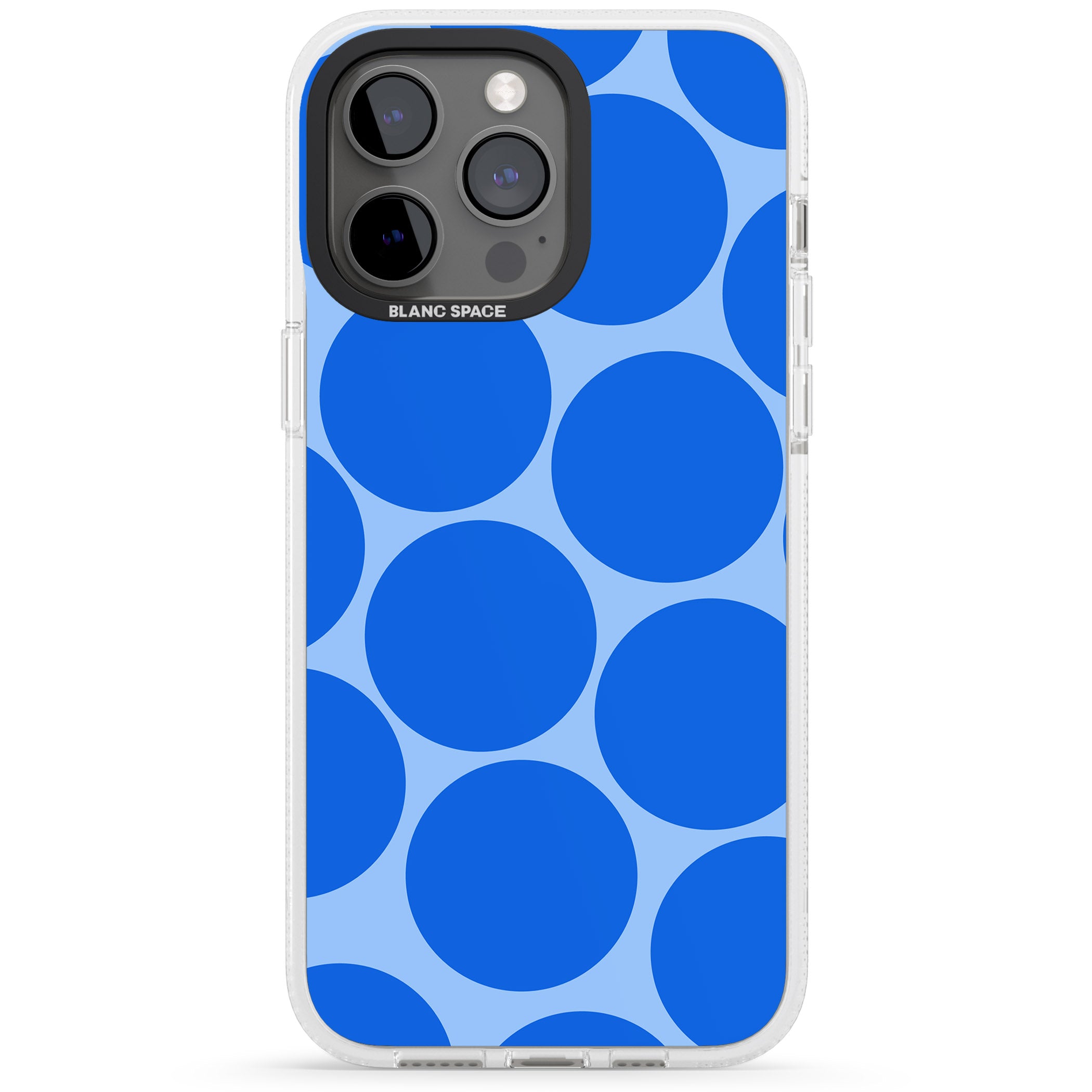 Abstract Retro Shapes: Blue Dots iPhone 15 Pro Max / 15 Pro / 14 Pro Max / 14 Pro / 13 Pro Clear Case Impact Air - Blanc Space