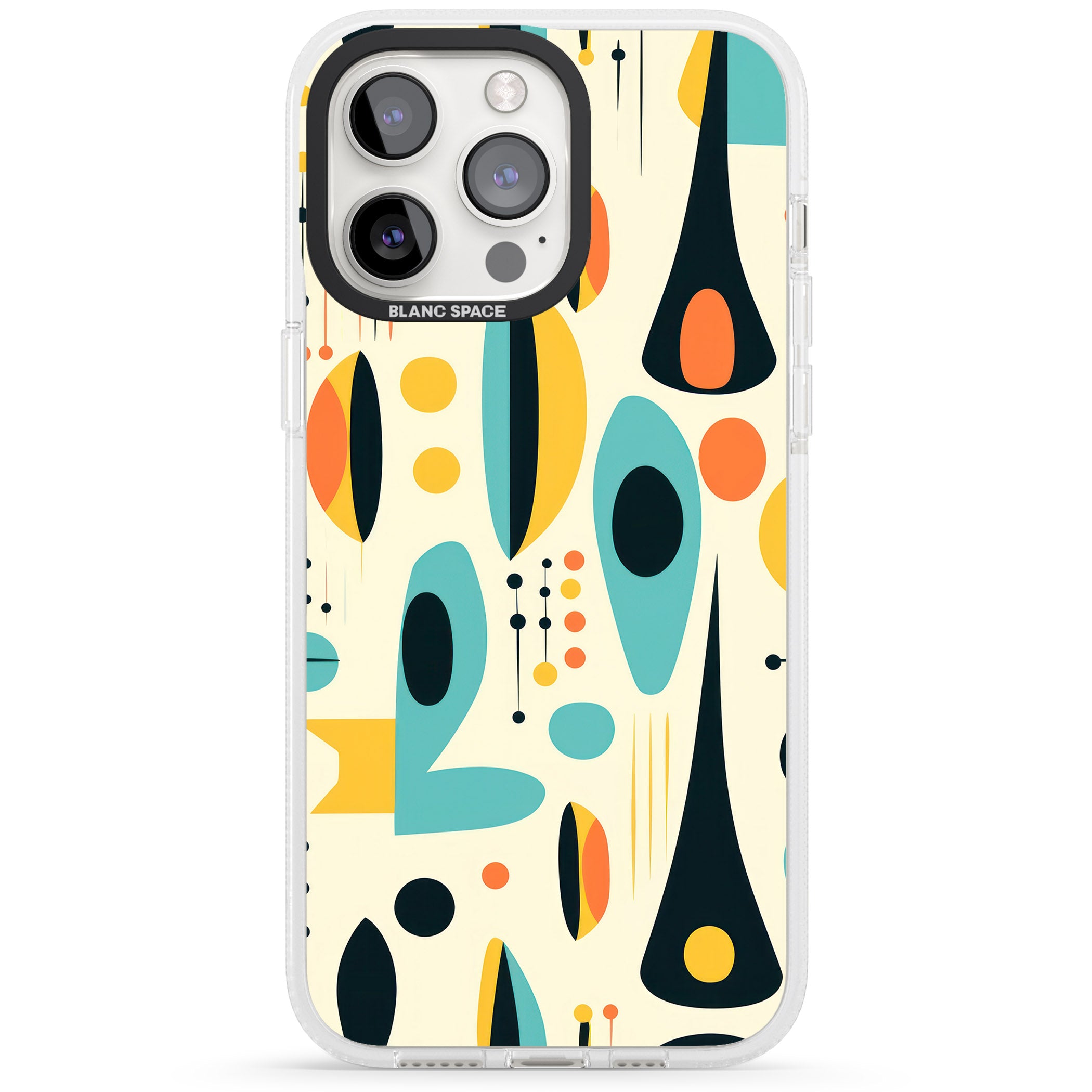 Mid-Century Atomic Pattern iPhone 15 Pro Max / 15 Pro / 14 Pro Max / 14 Pro / 13 Pro Clear Case Impact Air - Blanc Space
