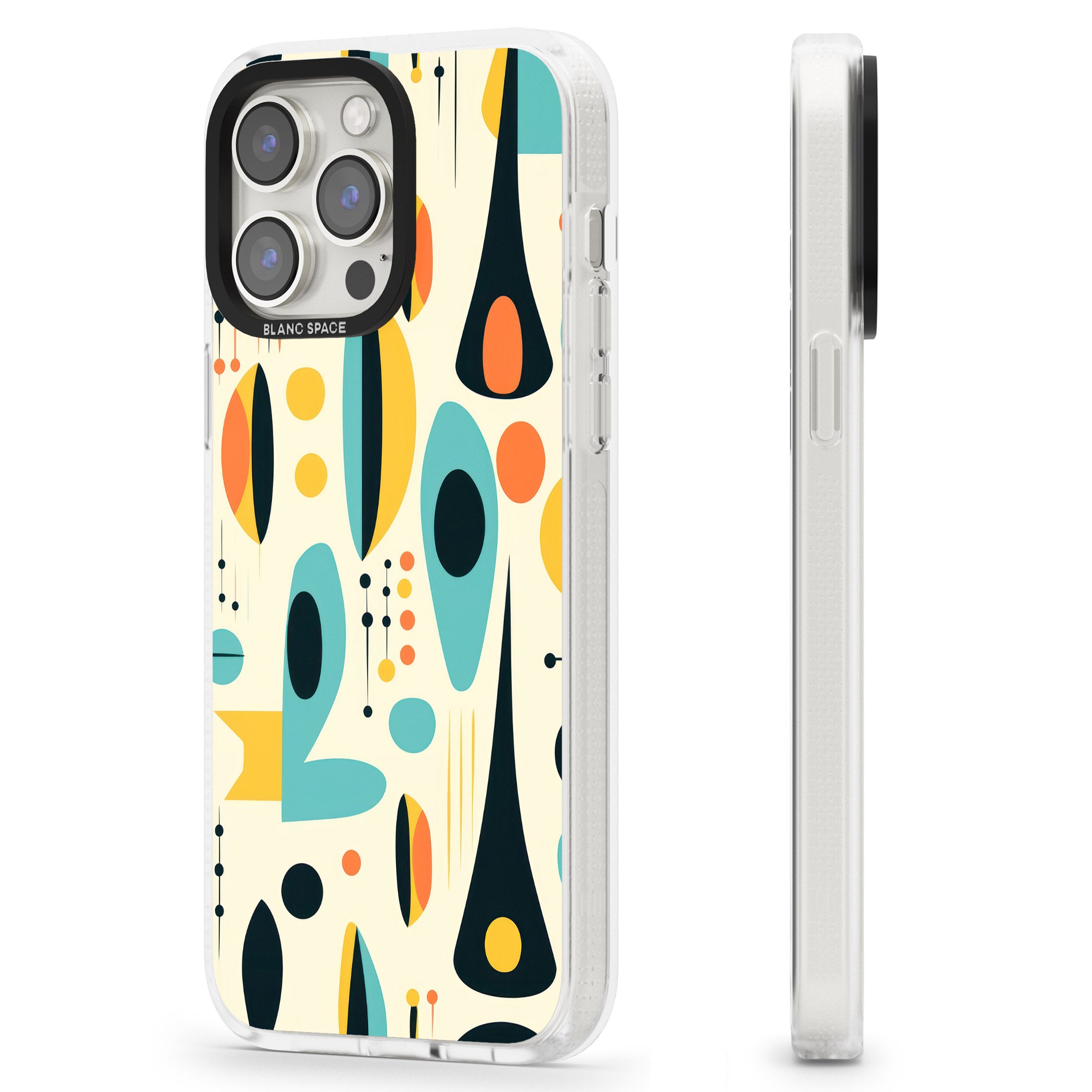 Mid-Century Atomic Pattern iPhone 15 Pro Max / 15 Pro / 14 Pro Max / 14 Pro / 13 Pro Clear Case Impact Air - Blanc Space