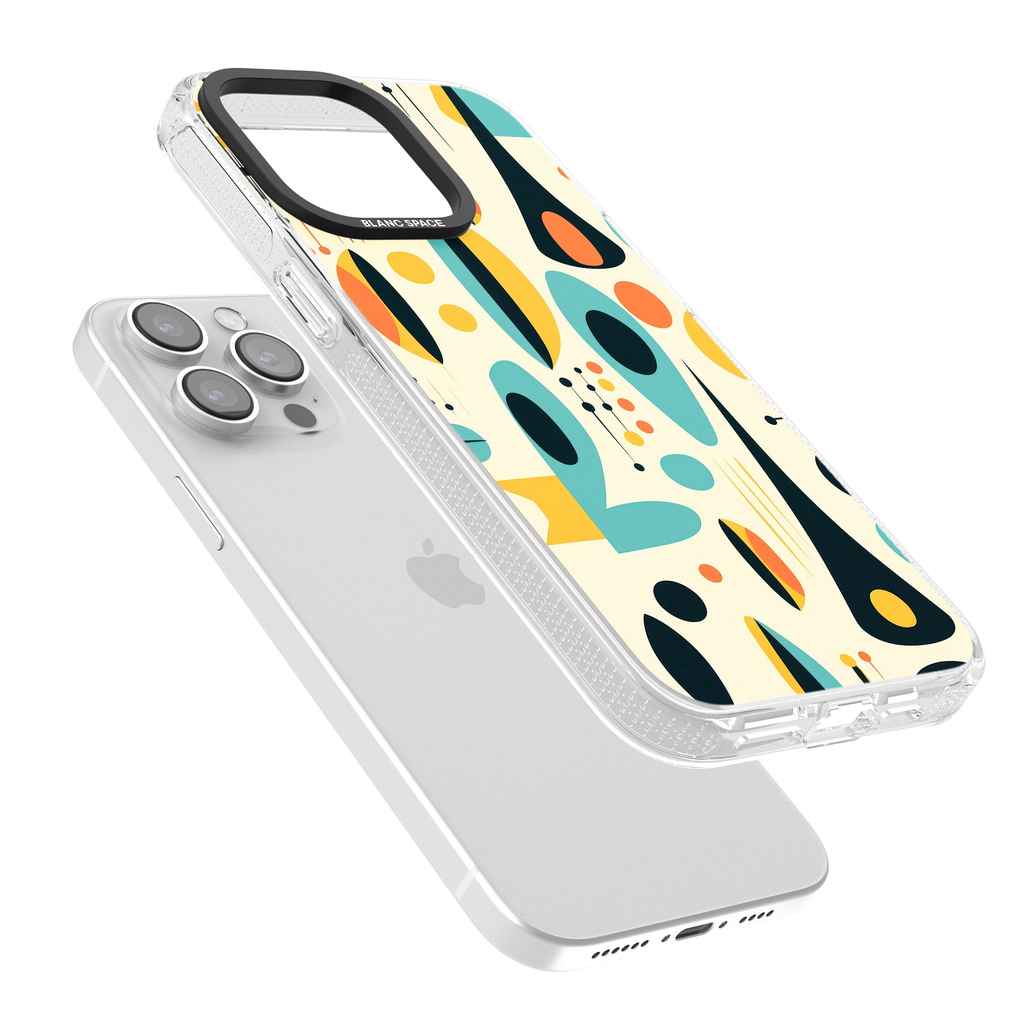 Mid-Century Atomic Pattern iPhone 15 Pro Max / 15 Pro / 14 Pro Max / 14 Pro / 13 Pro Clear Case Impact Air - Blanc Space