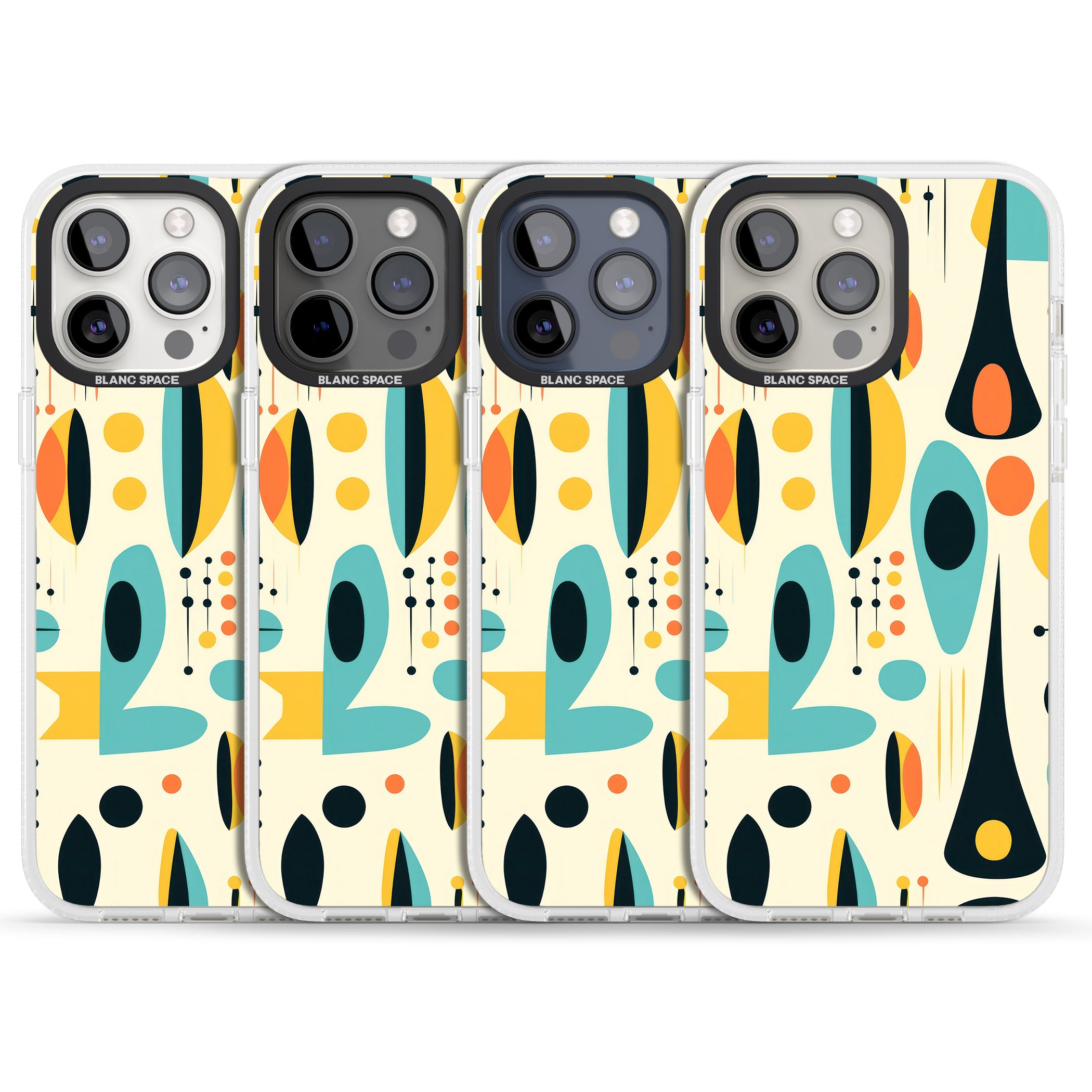 Mid-Century Atomic Pattern iPhone 15 Pro Max / 15 Pro / 14 Pro Max / 14 Pro / 13 Pro Clear Case Impact Air - Blanc Space
