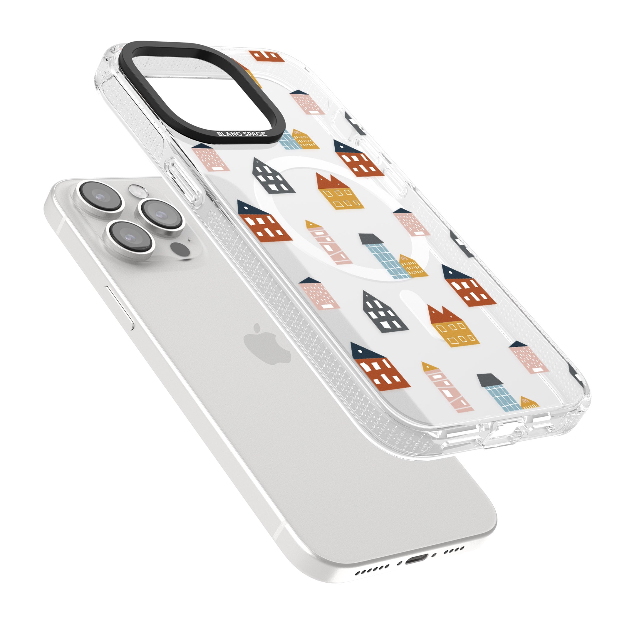 Cute Scandinavian Buildings iPhone 15 Pro Max / 15 Pro / 14 Pro Max / 14 Pro / 13 Pro Clear Case Impact Air - Blanc Space
