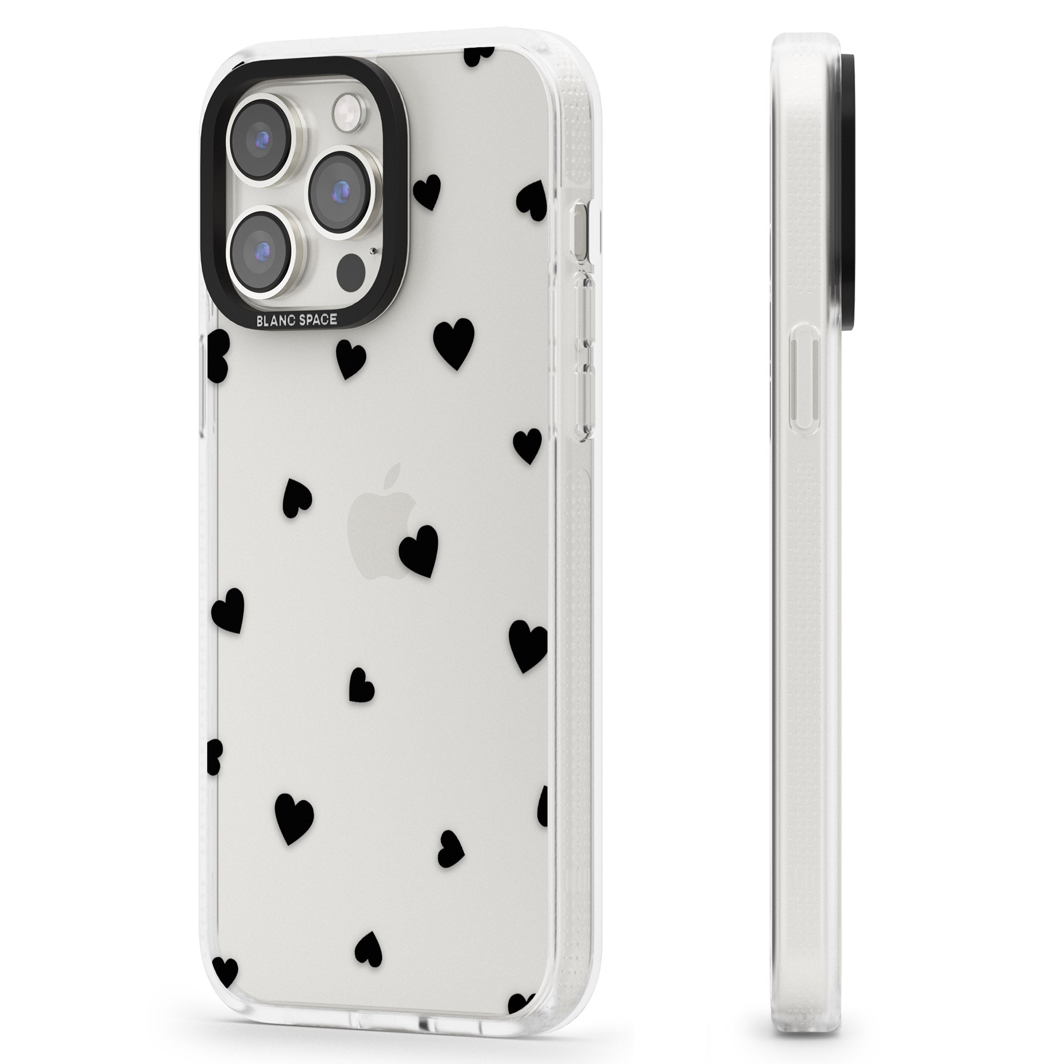Black Hearts Pattern iPhone 15 Pro Max / 15 Pro / 14 Pro Max / 14 Pro / 13 Pro Clear Case Impact Air - Blanc Space