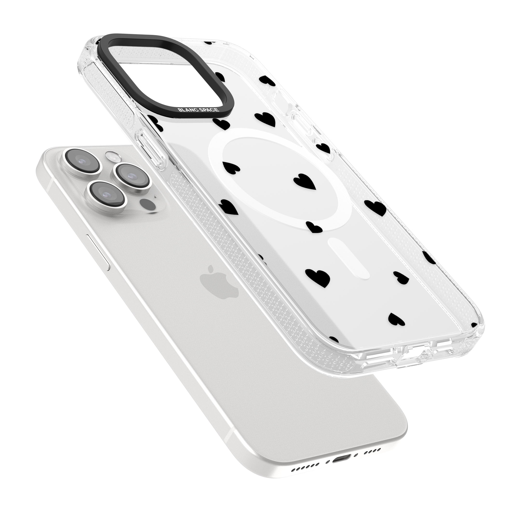 Black Hearts Pattern iPhone 15 Pro Max / 15 Pro / 14 Pro Max / 14 Pro / 13 Pro Clear Case Impact Air - Blanc Space