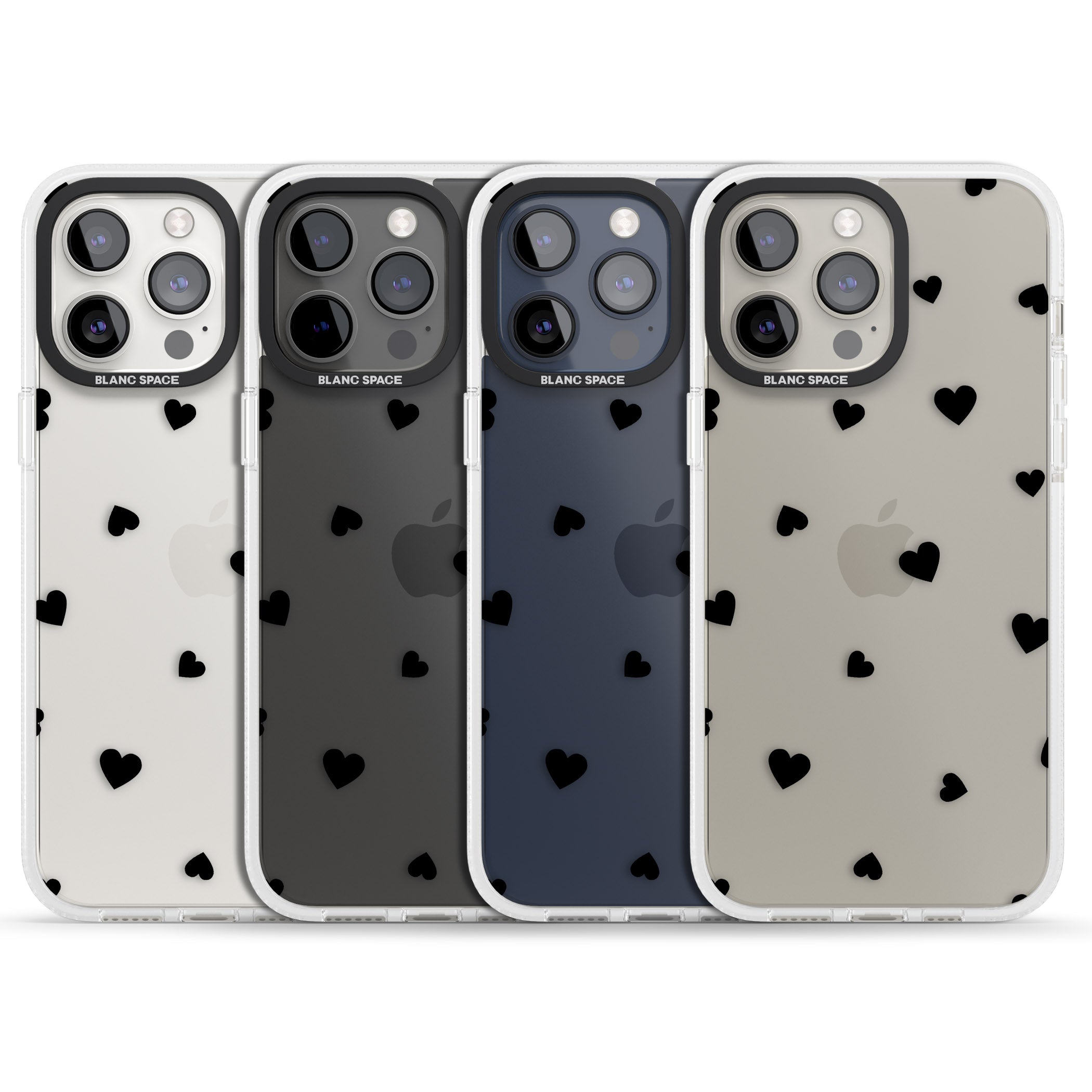 Black Hearts Pattern iPhone 15 Pro Max / 15 Pro / 14 Pro Max / 14 Pro / 13 Pro Clear Case Impact Air - Blanc Space