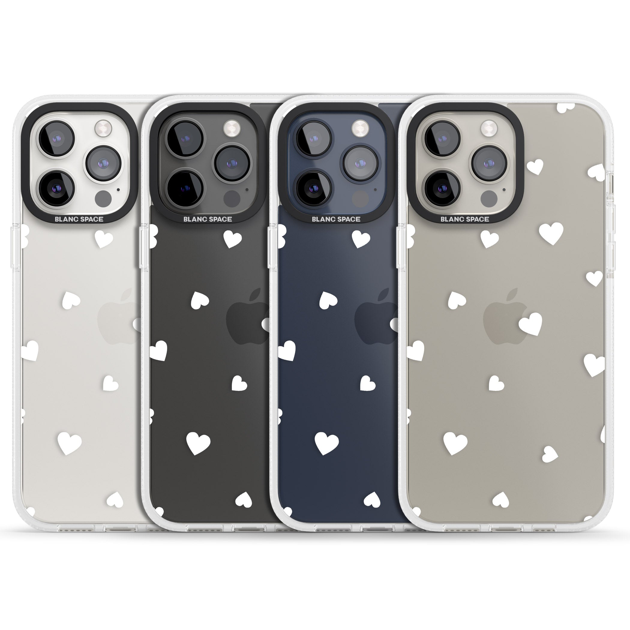 White Hearts Pattern iPhone 15 Pro Max / 15 Pro / 14 Pro Max / 14 Pro / 13 Pro Clear Case Impact Air - Blanc Space