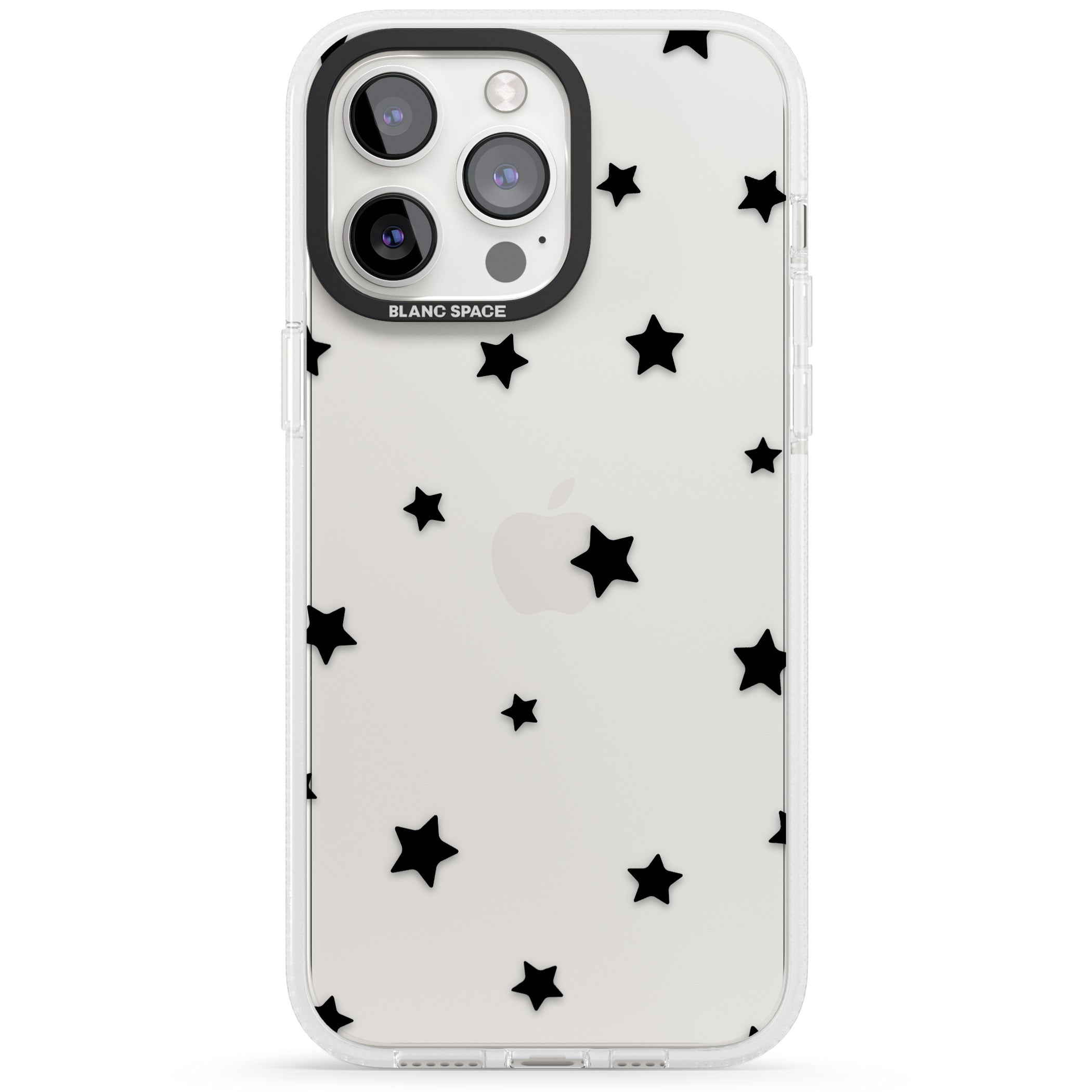 Black Stars Pattern iPhone 15 Pro Max / 15 Pro / 14 Pro Max / 14 Pro / 13 Pro Clear Case Impact Air - Blanc Space
