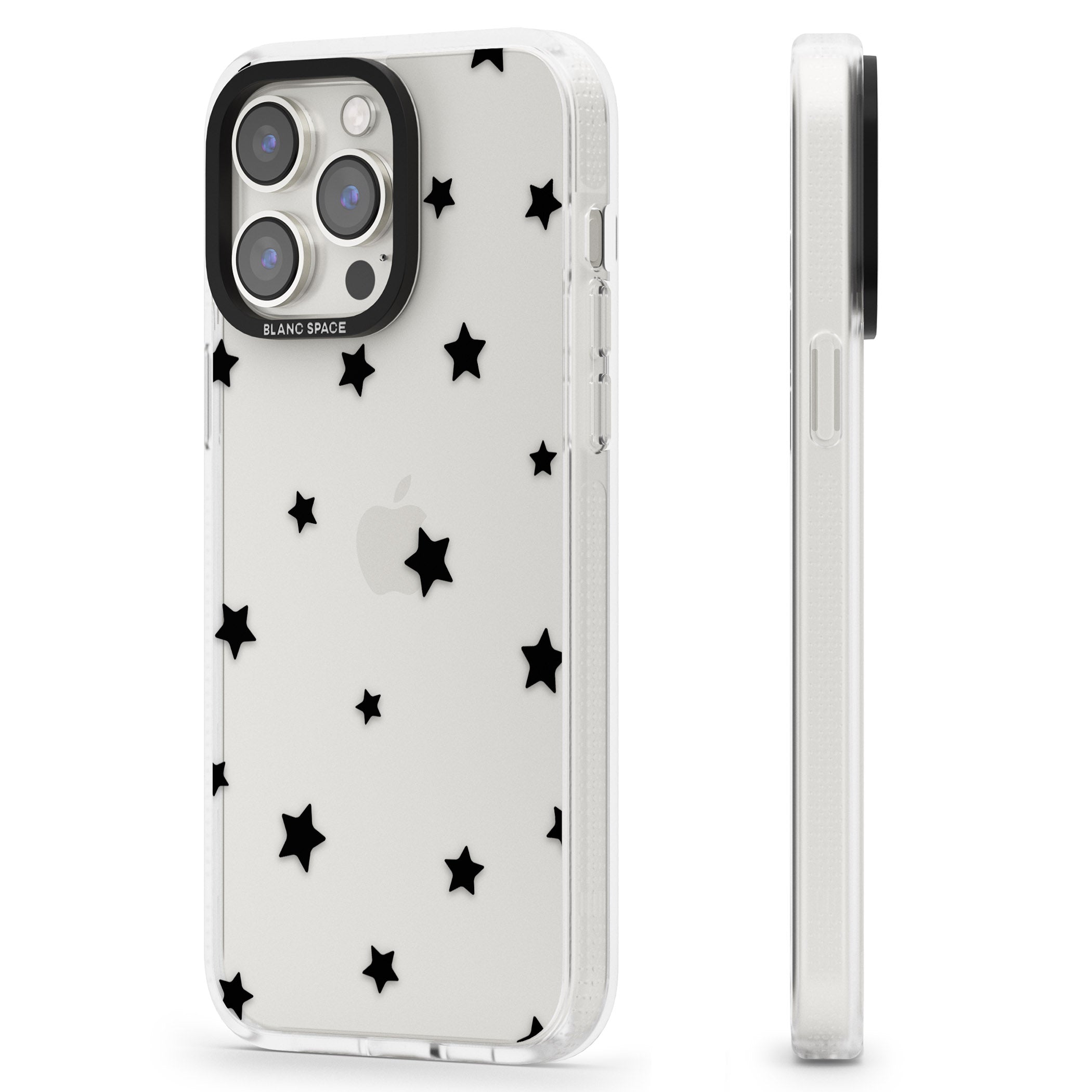 Black Stars Pattern iPhone 15 Pro Max / 15 Pro / 14 Pro Max / 14 Pro / 13 Pro Clear Case Impact Air - Blanc Space
