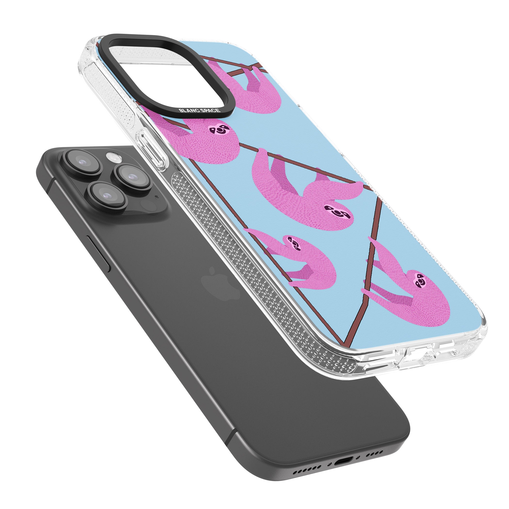 Pink Sloth iPhone 15 Pro Max / 15 Pro / 14 Pro Max / 14 Pro / 13 Pro Clear Case Impact Air - Blanc Space