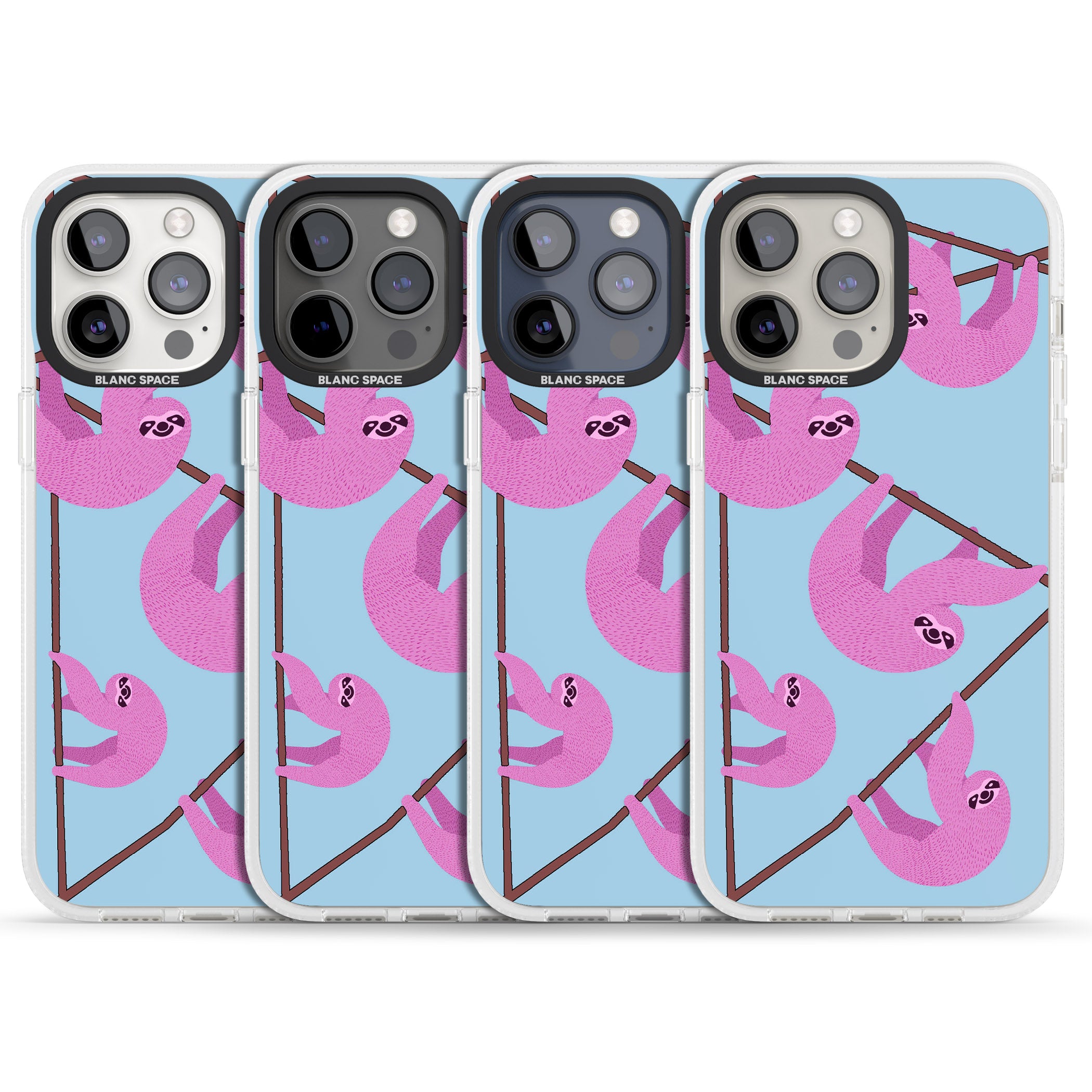 Pink Sloth iPhone 15 Pro Max / 15 Pro / 14 Pro Max / 14 Pro / 13 Pro Clear Case Impact Air - Blanc Space