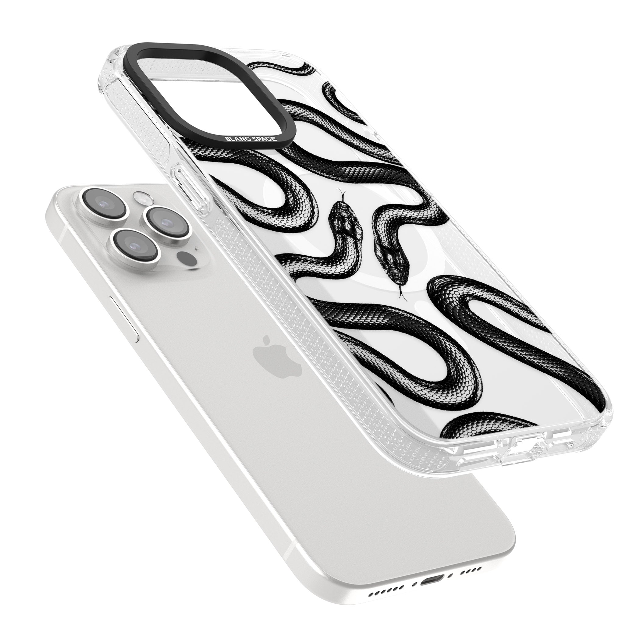 Black Kingsnake iPhone 15 Pro Max / 15 Pro / 14 Pro Max / 14 Pro / 13 Pro Clear Case Impact Air - Blanc Space