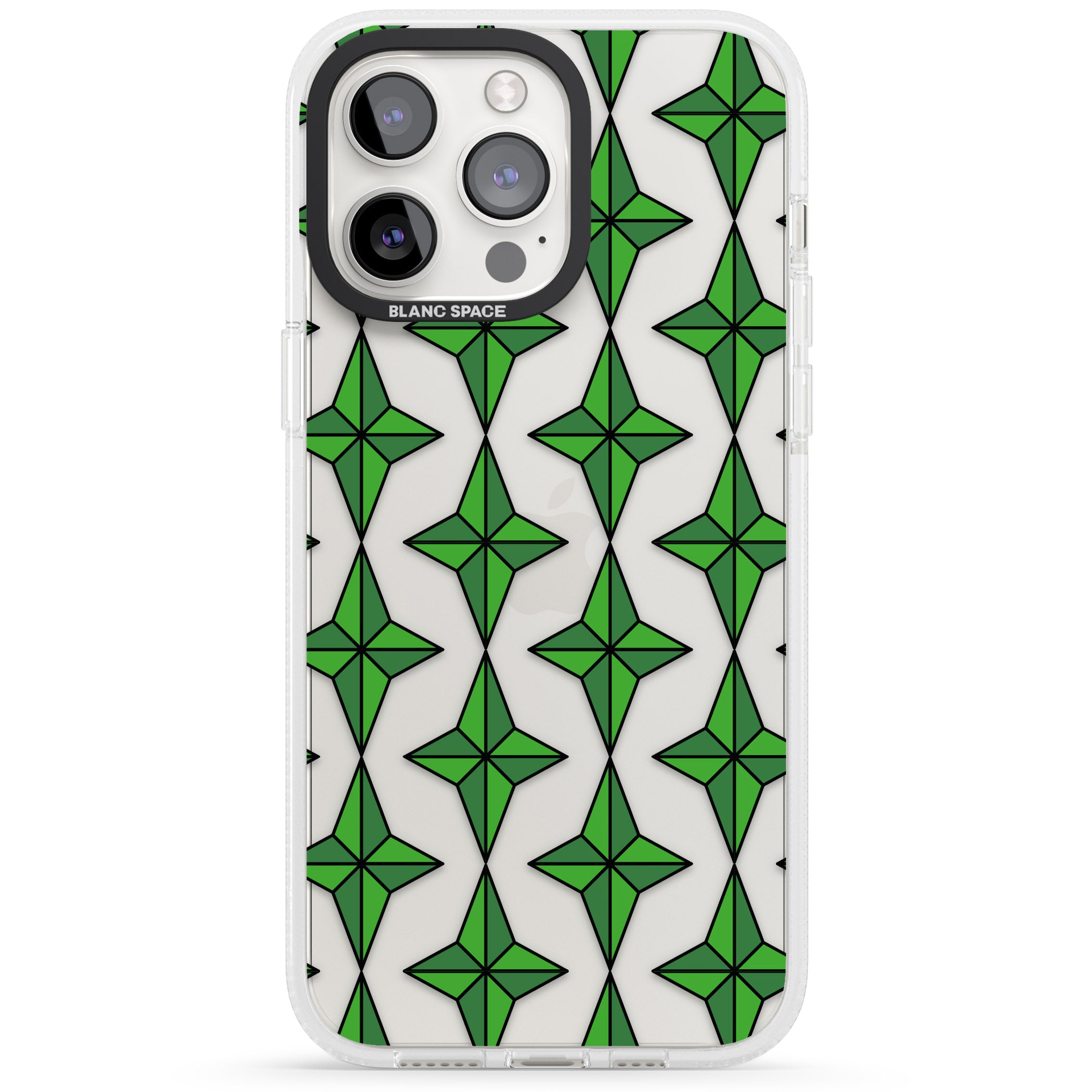 Emerald Stars Pattern (Clear) iPhone 15 Pro Max / 15 Pro / 14 Pro Max / 14 Pro / 13 Pro Clear Case Impact Air - Blanc Space