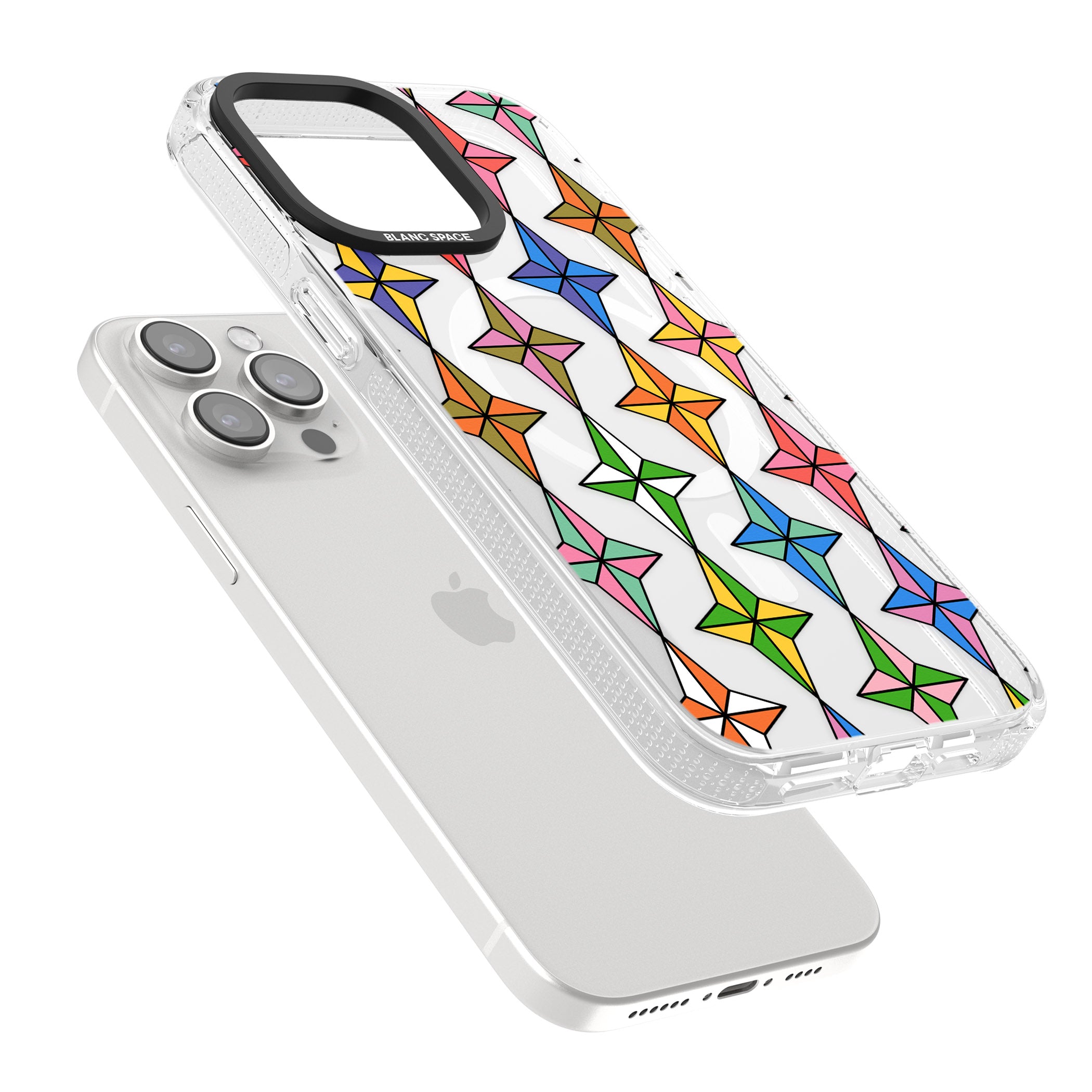Multi Colour Stars Pattern iPhone 15 Pro Max / 15 Pro / 14 Pro Max / 14 Pro / 13 Pro Clear Case Impact Air - Blanc Space