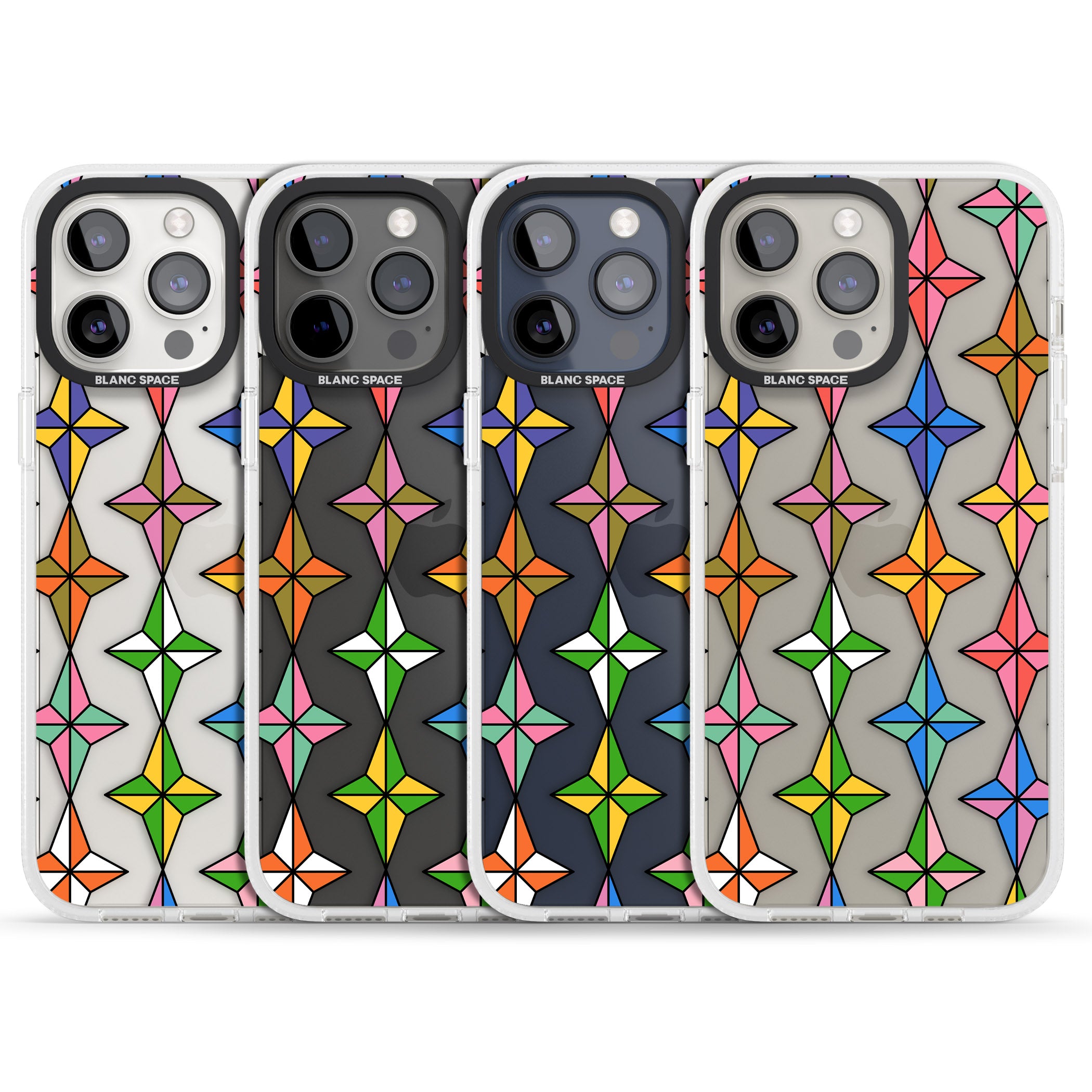 Multi Colour Stars Pattern iPhone 15 Pro Max / 15 Pro / 14 Pro Max / 14 Pro / 13 Pro Clear Case Impact Air - Blanc Space