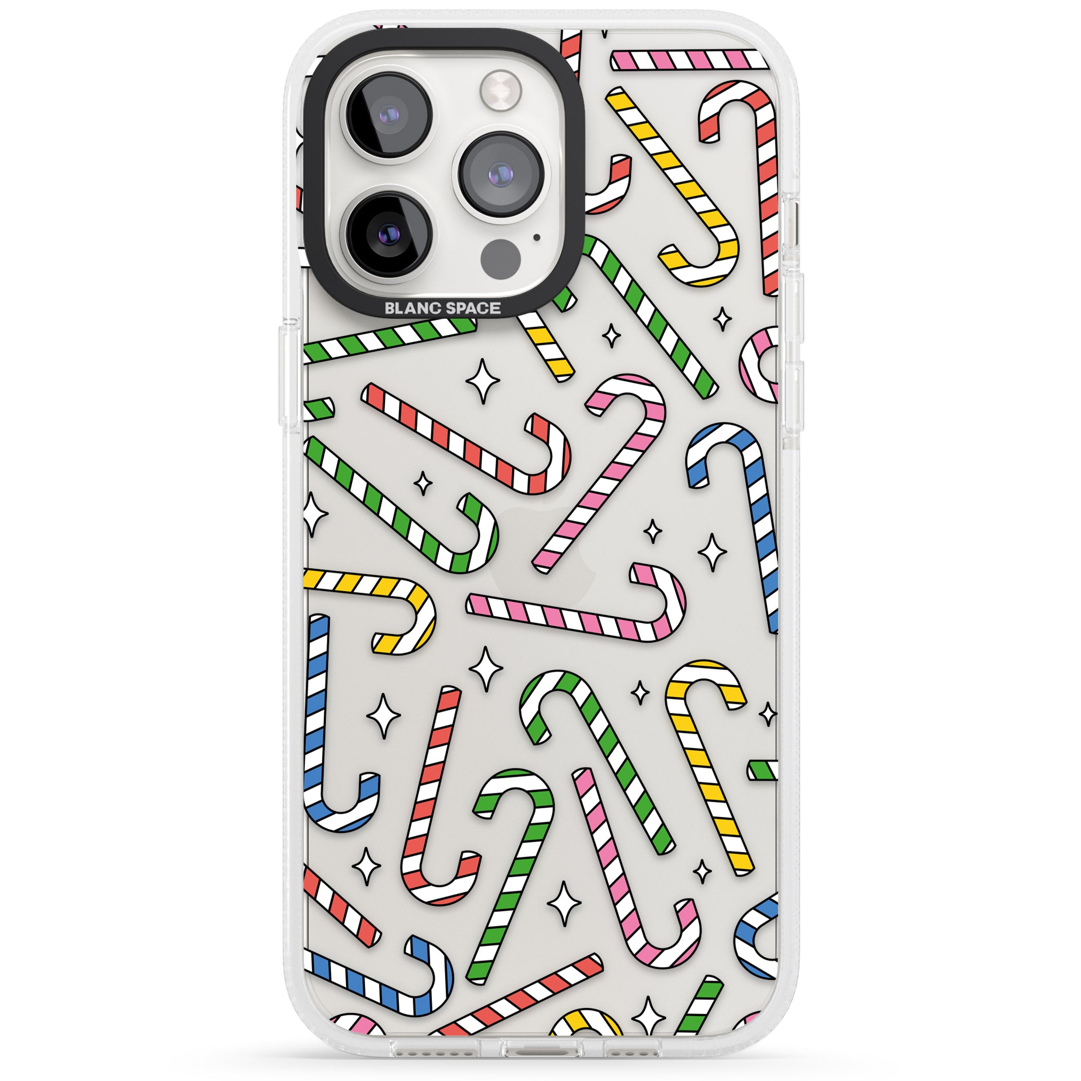 Colourful Stars & Candy Canes iPhone 15 Pro Max / 15 Pro / 14 Pro Max / 14 Pro / 13 Pro Clear Case Impact Air - Blanc Space