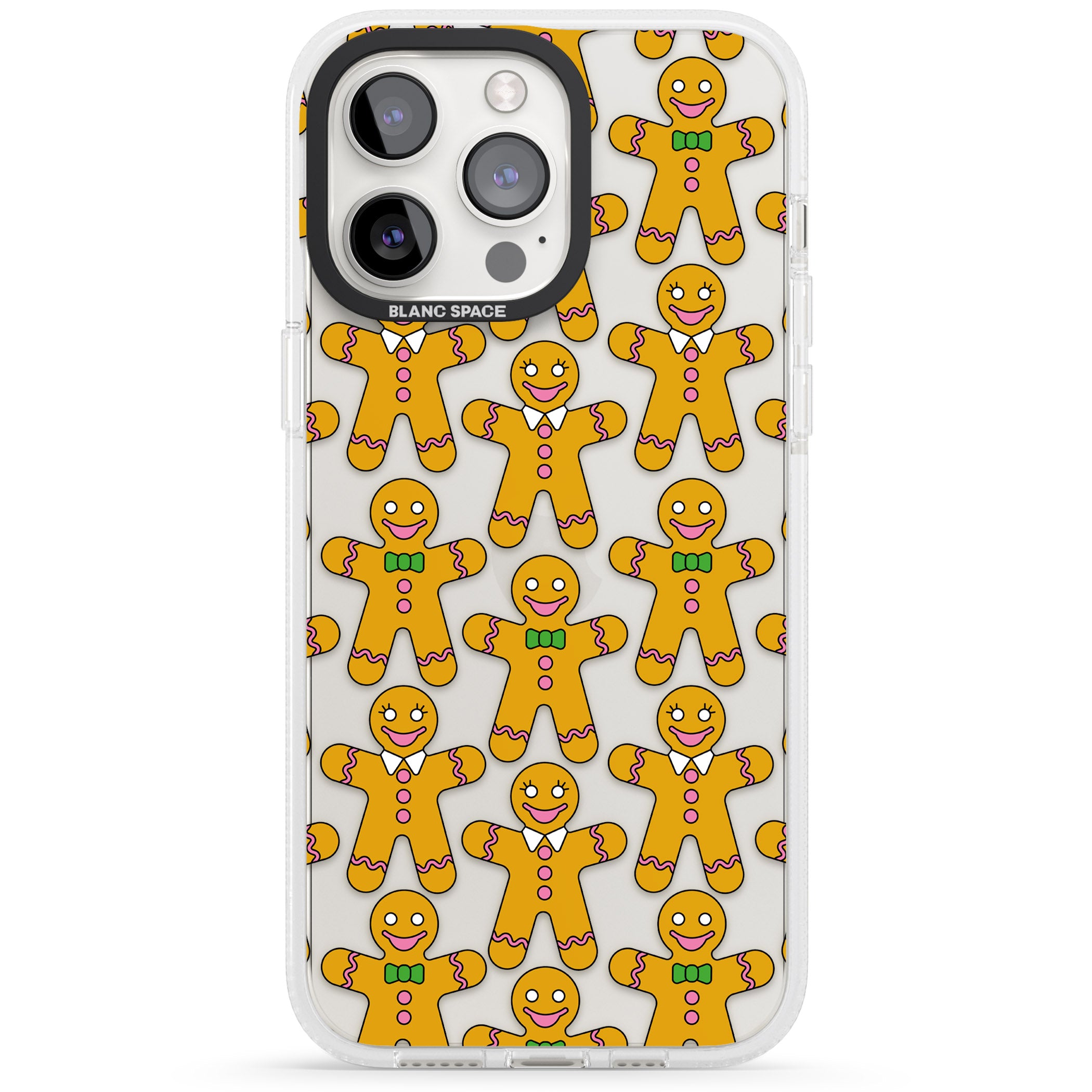 Gingerbread Cookie Pattern iPhone 15 Pro Max / 15 Pro / 14 Pro Max / 14 Pro / 13 Pro Clear Case Impact Air - Blanc Space