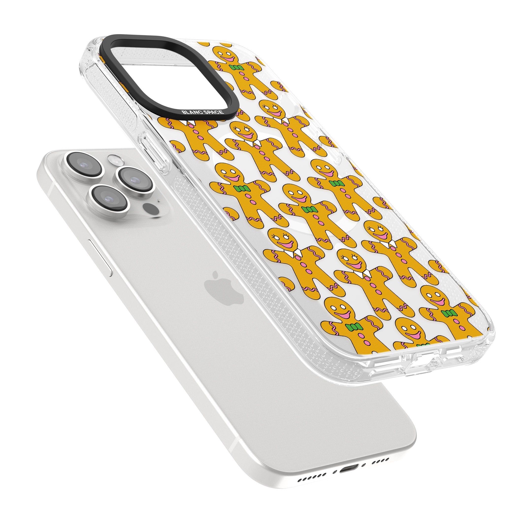 Gingerbread Cookie Pattern iPhone 15 Pro Max / 15 Pro / 14 Pro Max / 14 Pro / 13 Pro Clear Case Impact Air - Blanc Space
