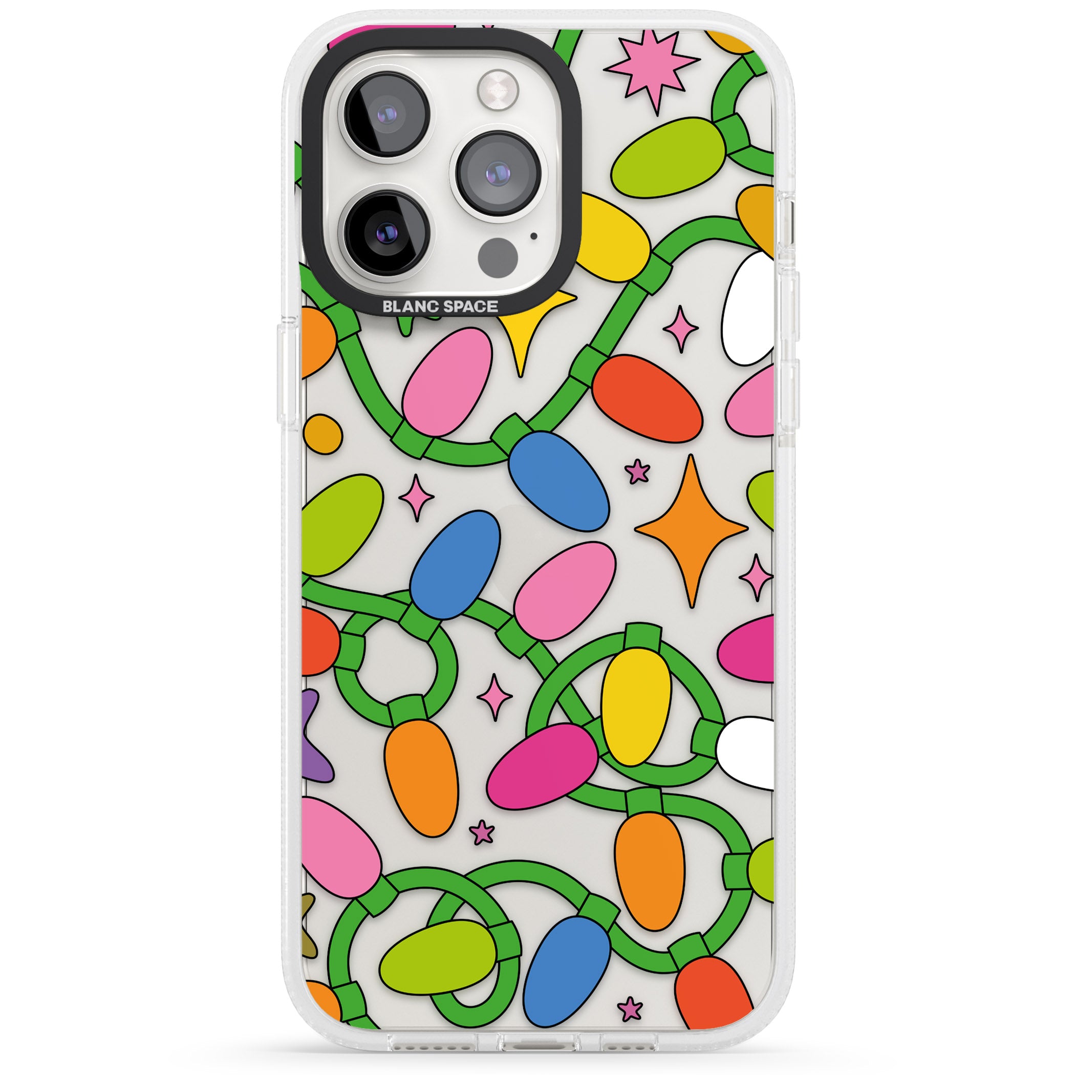 Festive Lights Pattern iPhone 15 Pro Max / 15 Pro / 14 Pro Max / 14 Pro / 13 Pro Clear Case Impact Air - Blanc Space