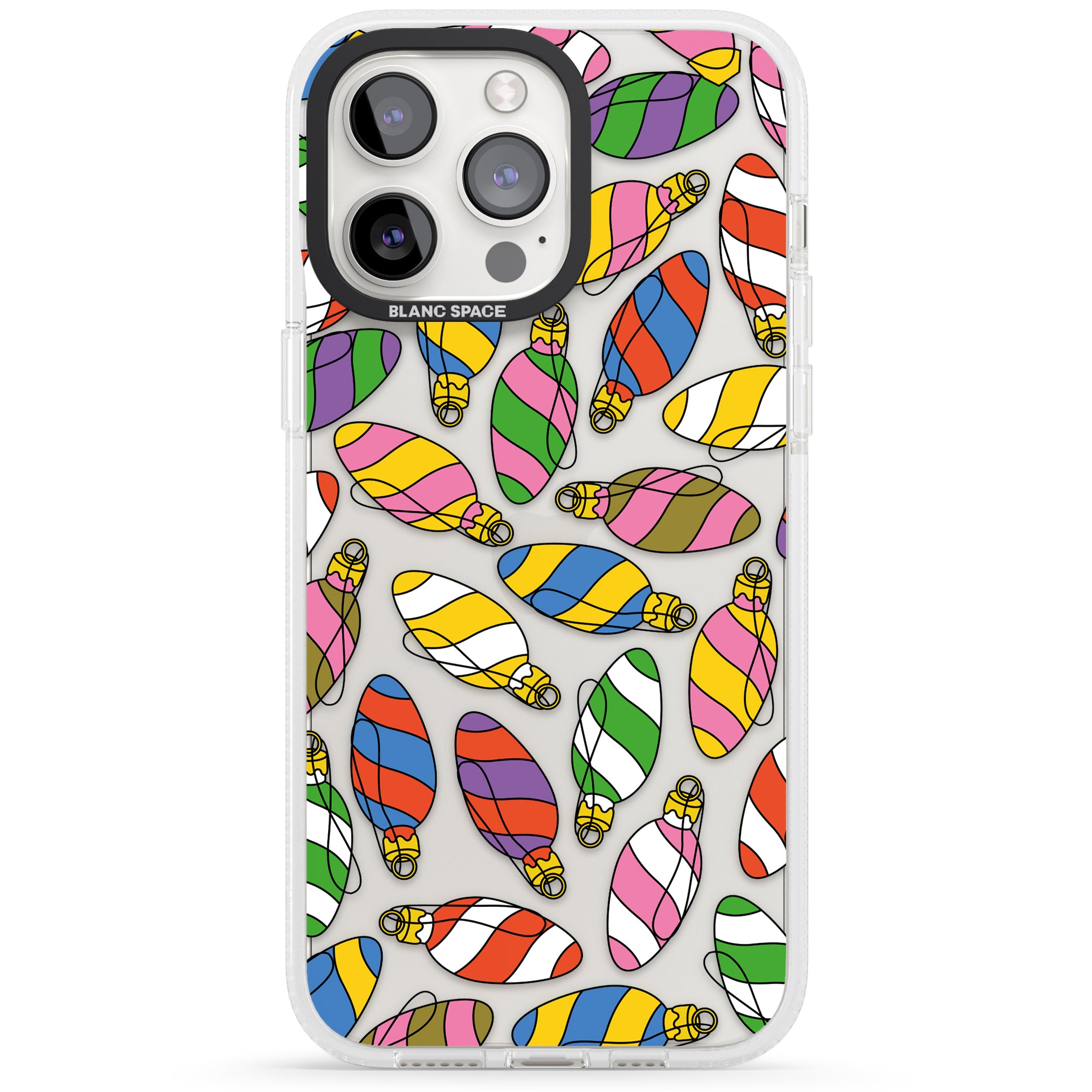 Colourful Holiday Ornaments iPhone 15 Pro Max / 15 Pro / 14 Pro Max / 14 Pro / 13 Pro Clear Case Impact Air - Blanc Space