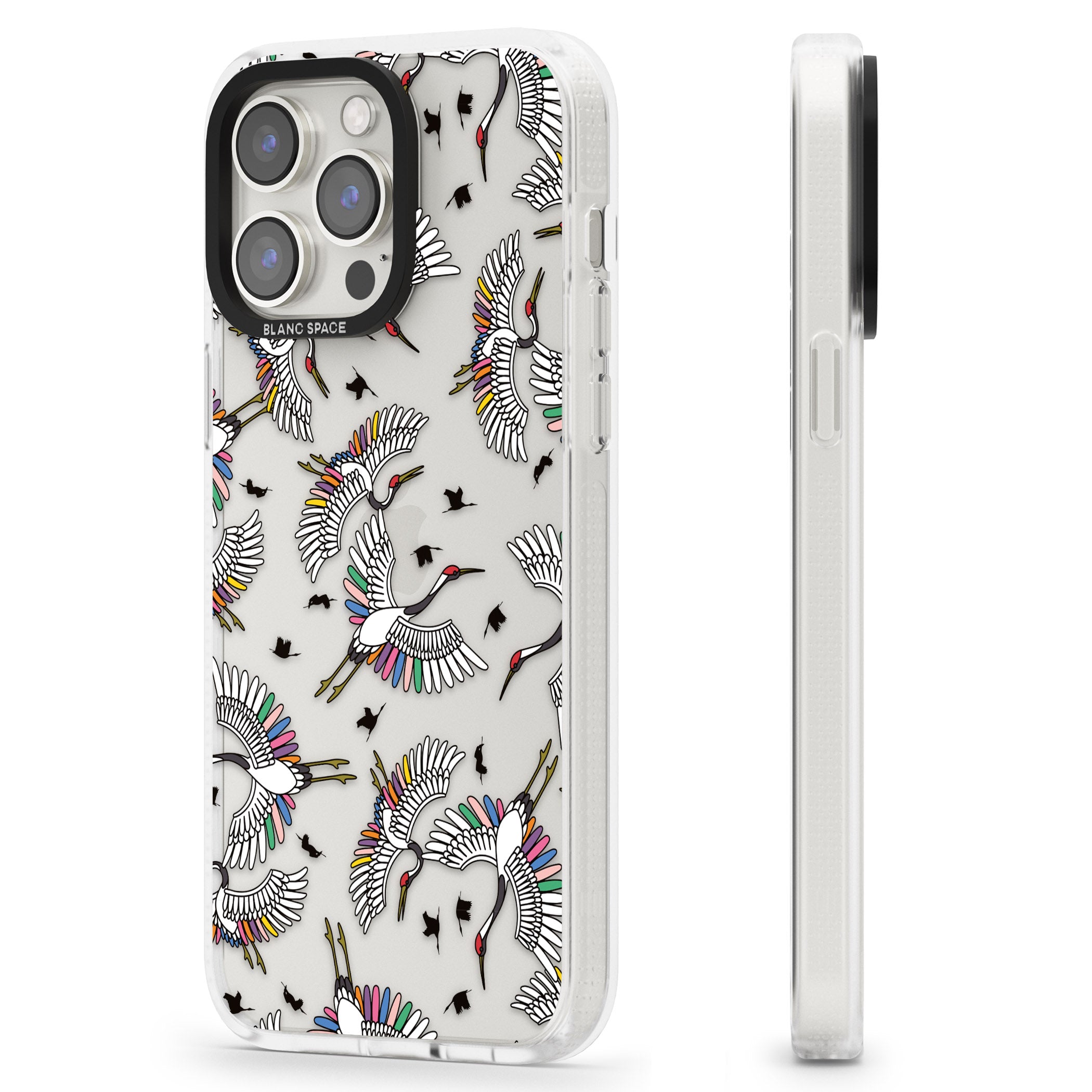 Colourful Crane Pattern iPhone 15 Pro Max / 15 Pro / 14 Pro Max / 14 Pro / 13 Pro Clear Case Impact Air - Blanc Space