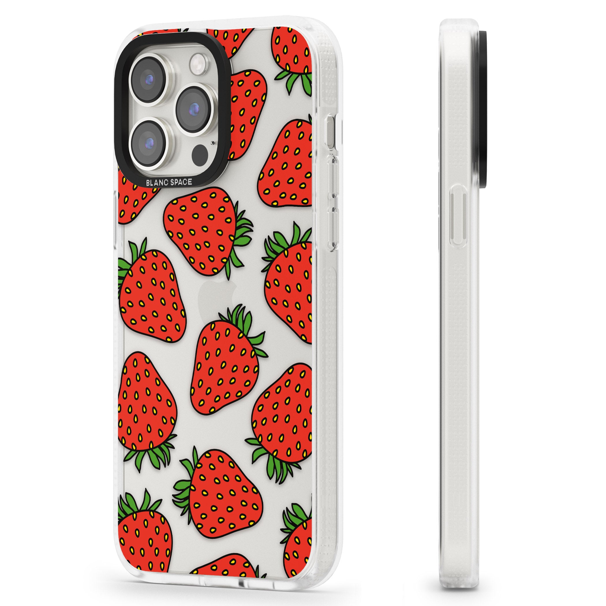 Strawberry Pattern iPhone 15 Pro Max / 15 Pro / 14 Pro Max / 14 Pro / 13 Pro Clear Case Impact Air - Blanc Space