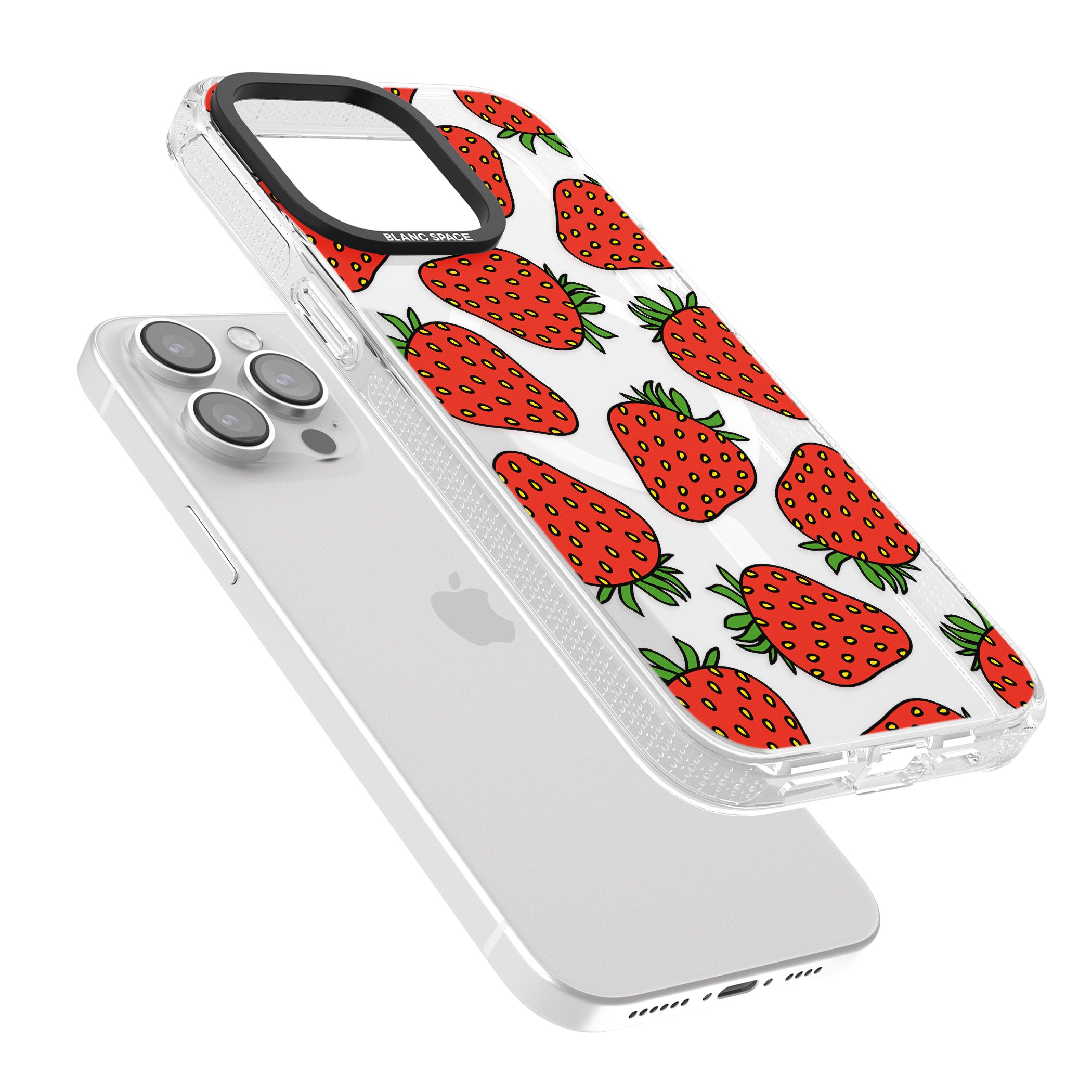Strawberry Pattern iPhone 15 Pro Max / 15 Pro / 14 Pro Max / 14 Pro / 13 Pro Clear Case Impact Air - Blanc Space