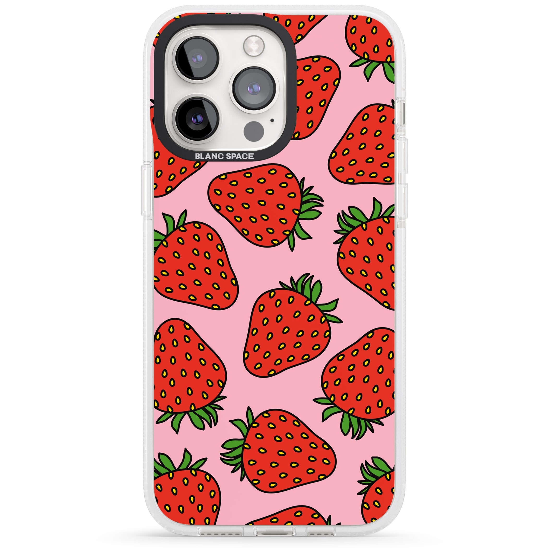Strawberry Pattern (Pink) iPhone 15 Pro Max / 15 Pro / 14 Pro Max / 14 Pro / 13 Pro Clear Case Impact Air - Blanc Space