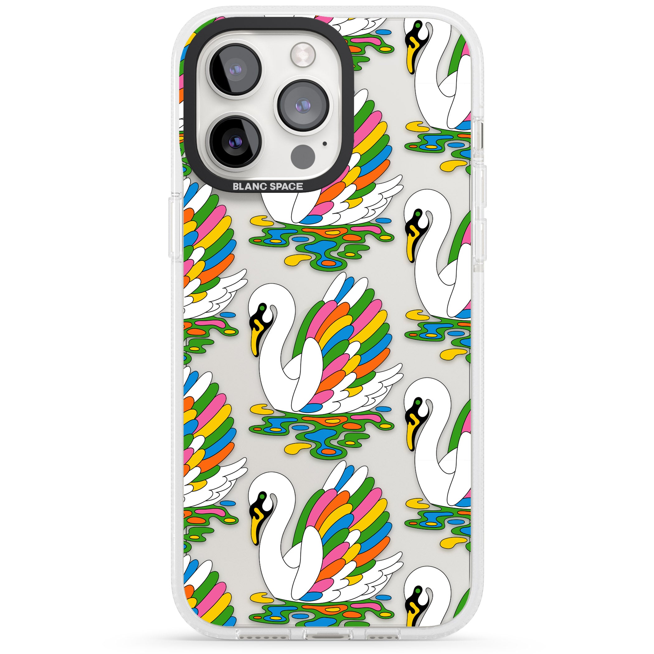 Colourful Swan Pattern iPhone 15 Pro Max / 15 Pro / 14 Pro Max / 14 Pro / 13 Pro Clear Case Impact Air - Blanc Space