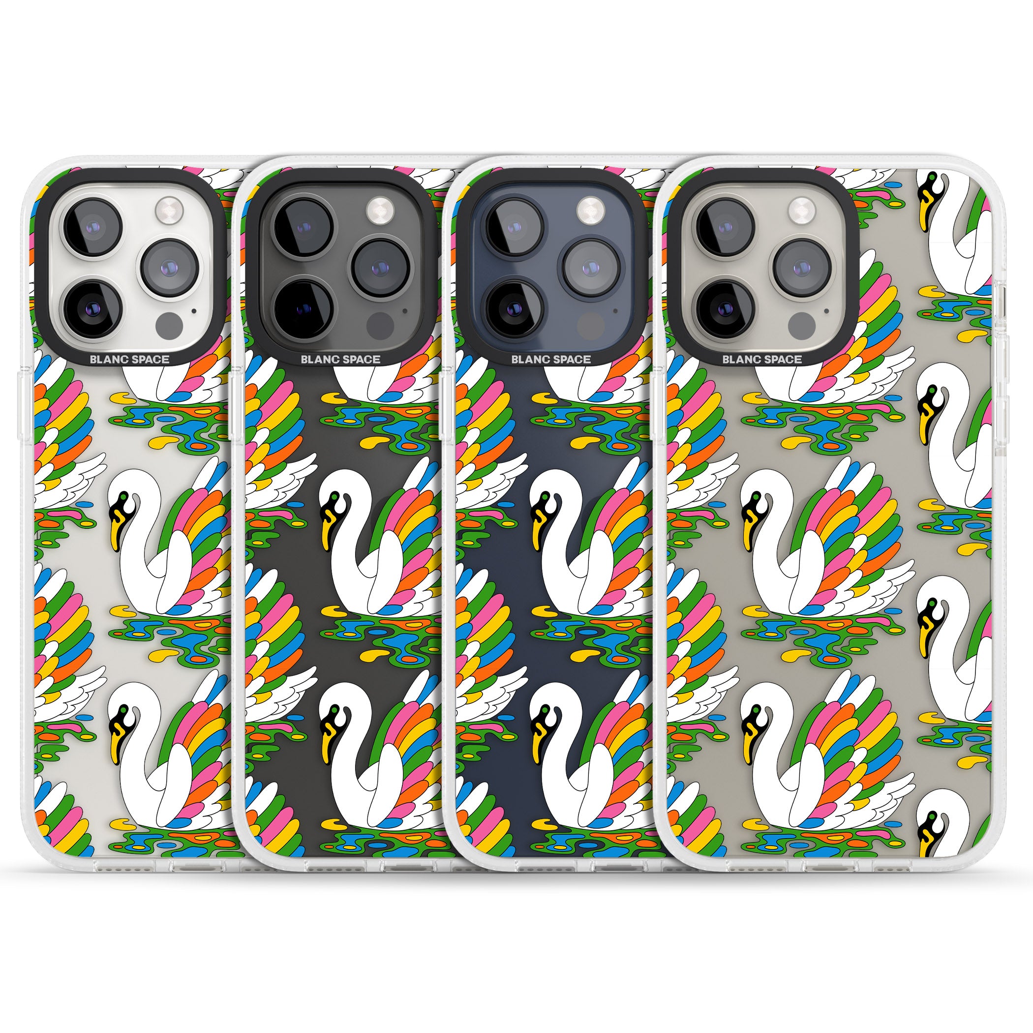 Colourful Swan Pattern iPhone 15 Pro Max / 15 Pro / 14 Pro Max / 14 Pro / 13 Pro Clear Case Impact Air - Blanc Space