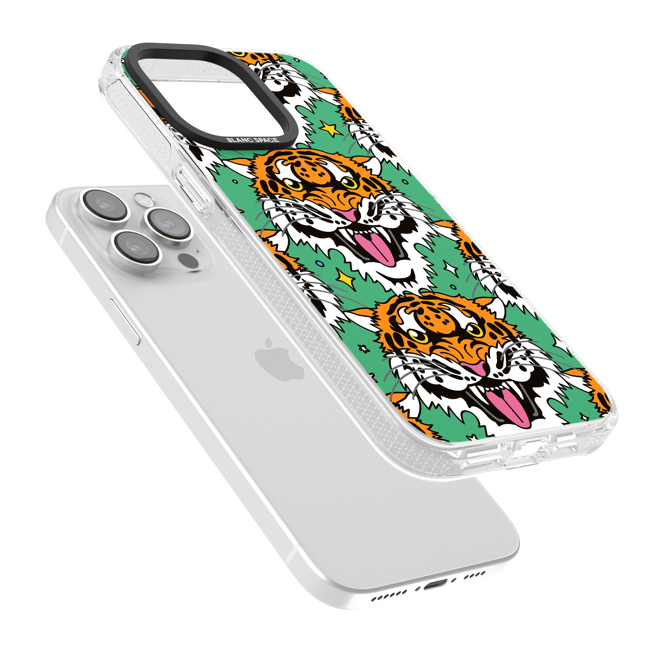 Fierce Jungle Tigers (Green) iPhone 15 Pro Max / 15 Pro / 14 Pro Max / 14 Pro / 13 Pro Clear Case Impact Air - Blanc Space