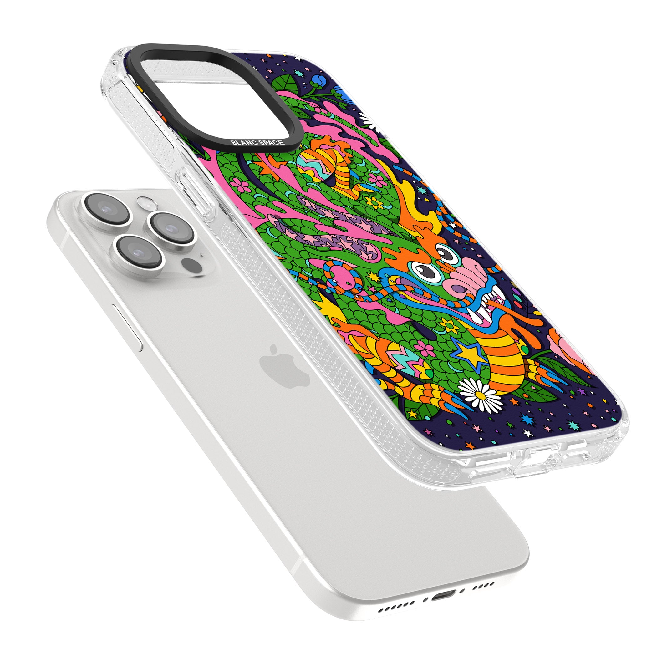 Psychedelic Jungle Dragon (Purple) iPhone 15 Pro Max / 15 Pro / 14 Pro Max / 14 Pro / 13 Pro Clear Case Impact Air - Blanc Space