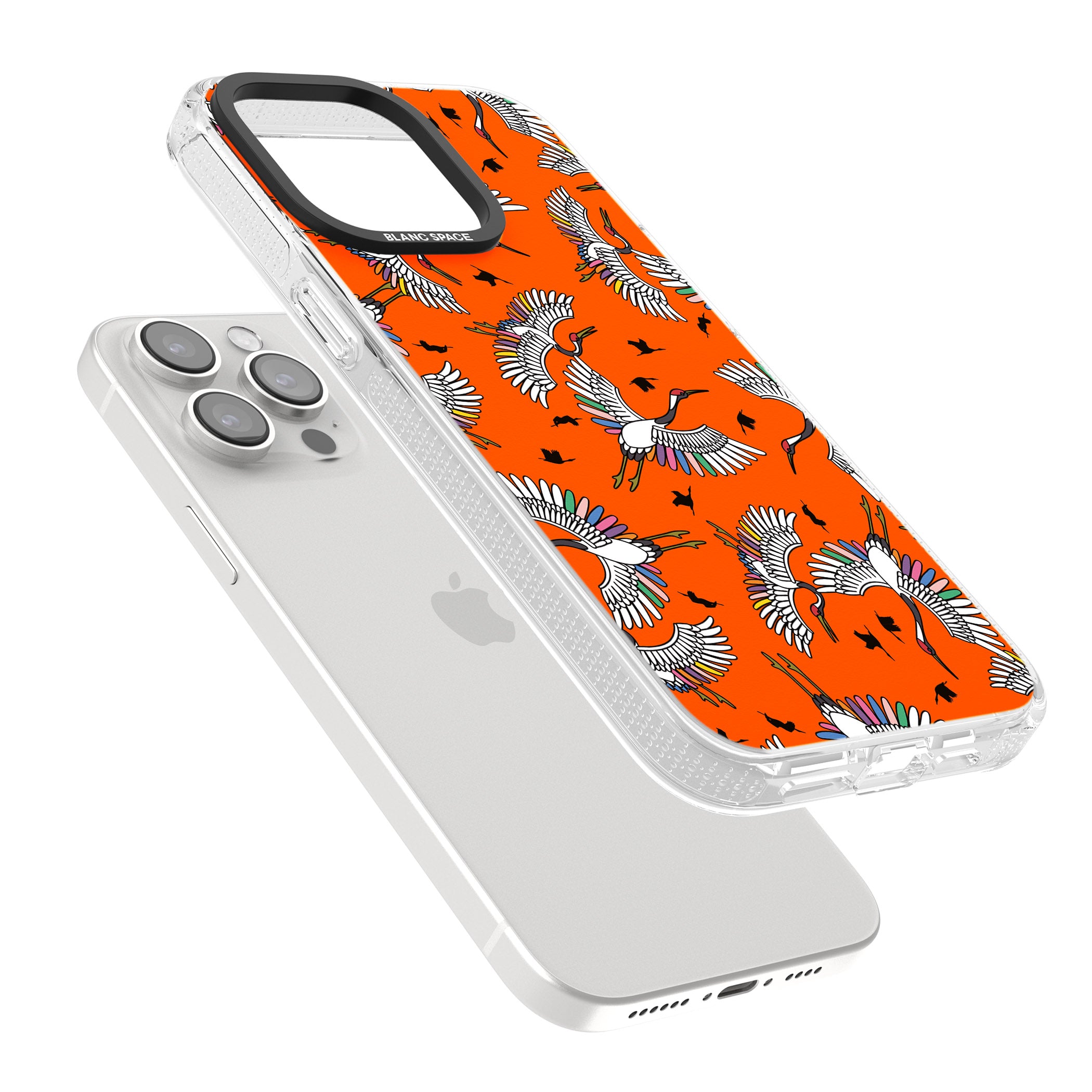 Colourful Crane Pattern (Orange) iPhone 15 Pro Max / 15 Pro / 14 Pro Max / 14 Pro / 13 Pro Clear Case Impact Air - Blanc Space