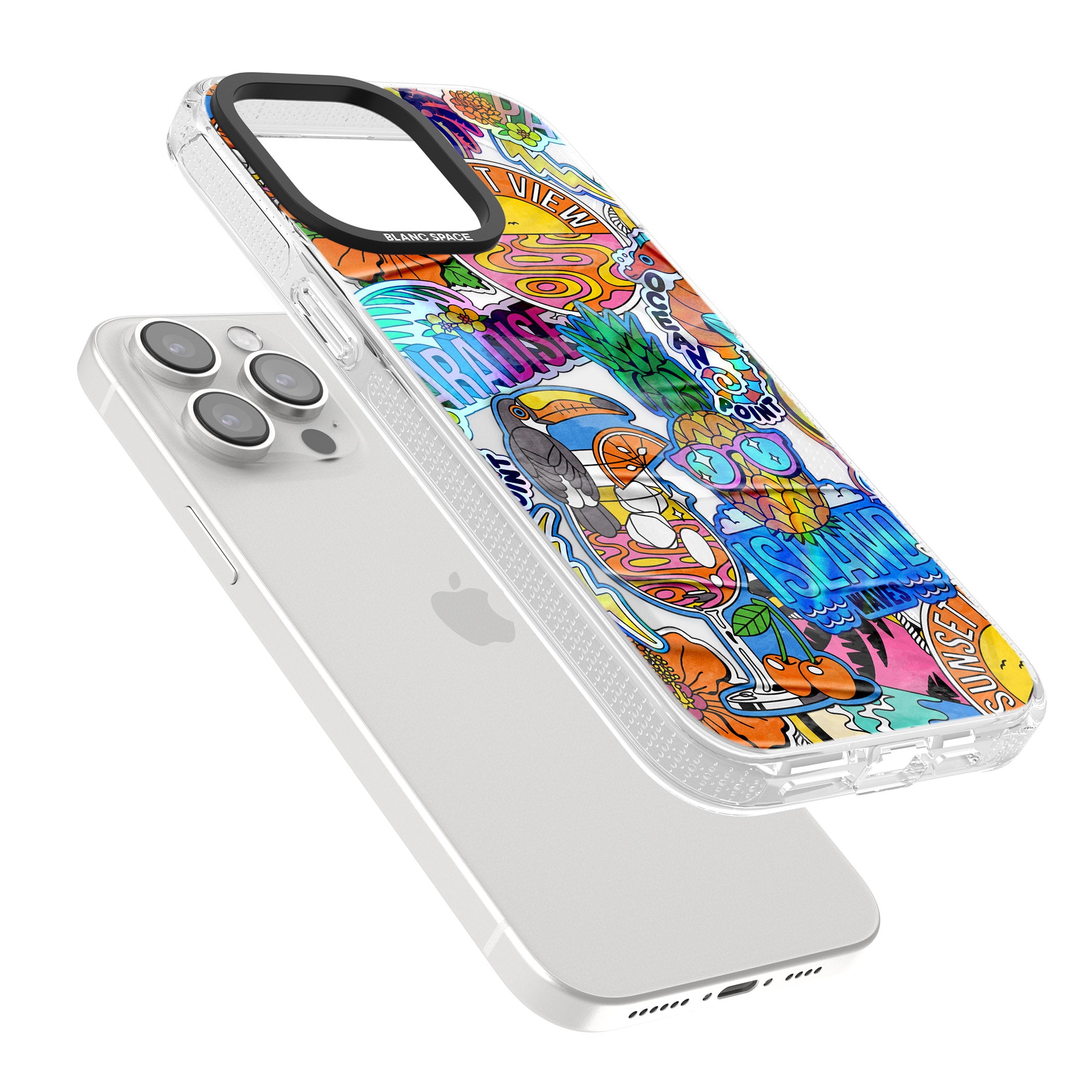 Tropical Vibes Collage iPhone 15 Pro Max / 15 Pro / 14 Pro Max / 14 Pro / 13 Pro Clear Case Impact Air - Blanc Space