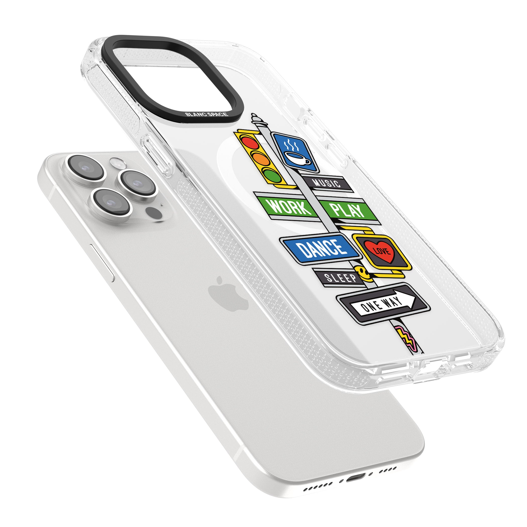 Mood Street Signs iPhone 15 Pro Max / 15 Pro / 14 Pro Max / 14 Pro / 13 Pro Clear Case Impact Air - Blanc Space