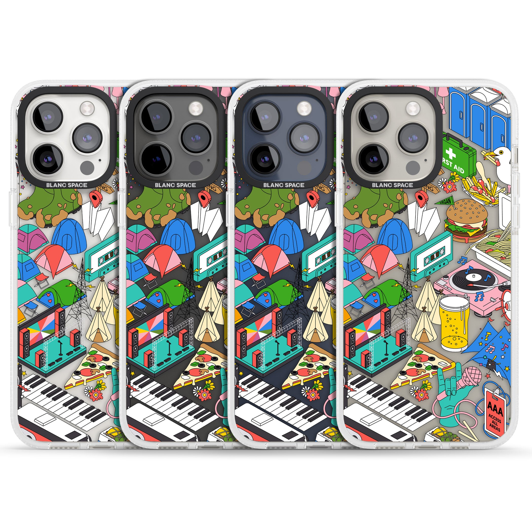 Festival Frenzy iPhone 15 Pro Max / 15 Pro / 14 Pro Max / 14 Pro / 13 Pro Clear Case Impact Air - Blanc Space