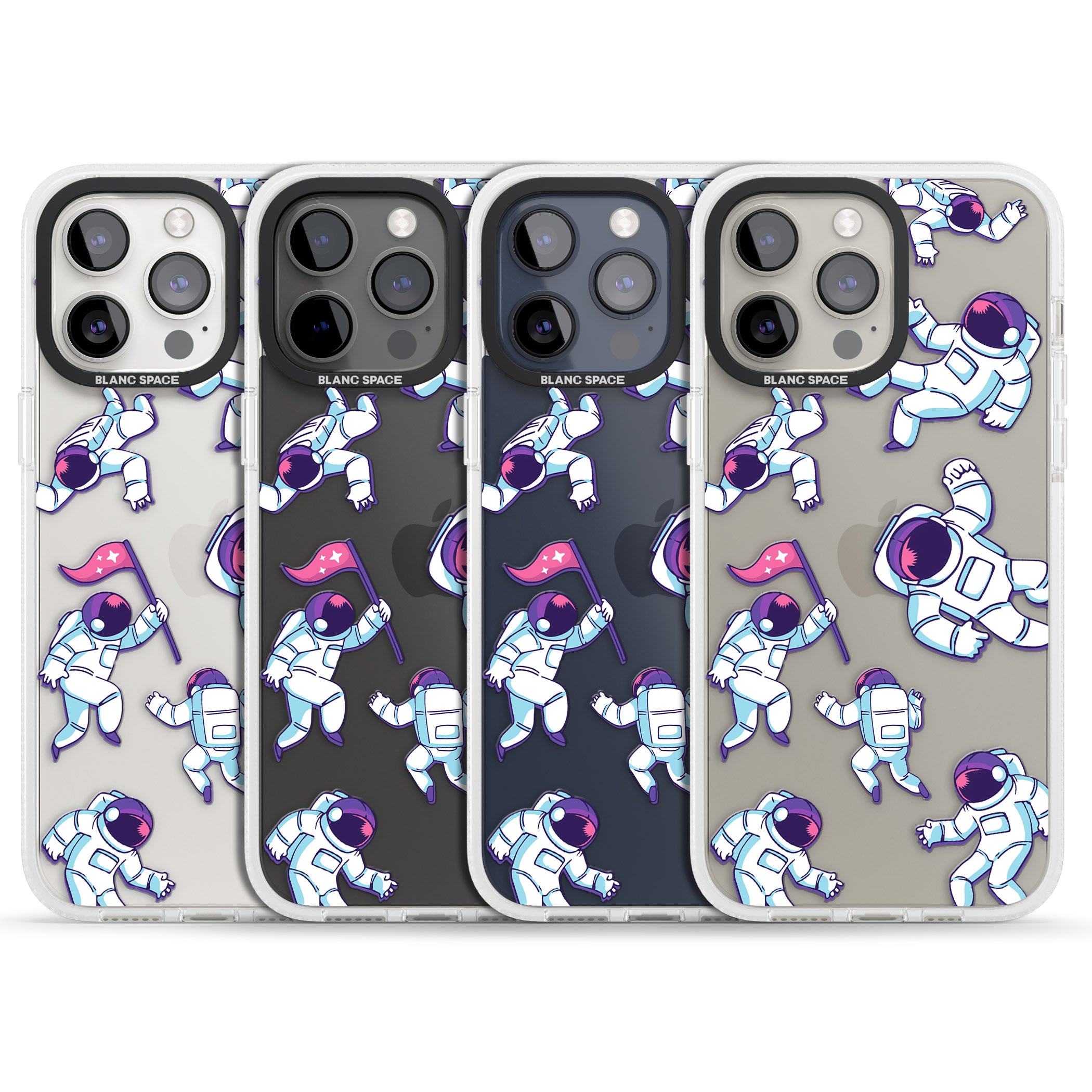 Astronaut Pattern iPhone 15 Pro Max / 15 Pro / 14 Pro Max / 14 Pro / 13 Pro Clear Case Impact Air - Blanc Space