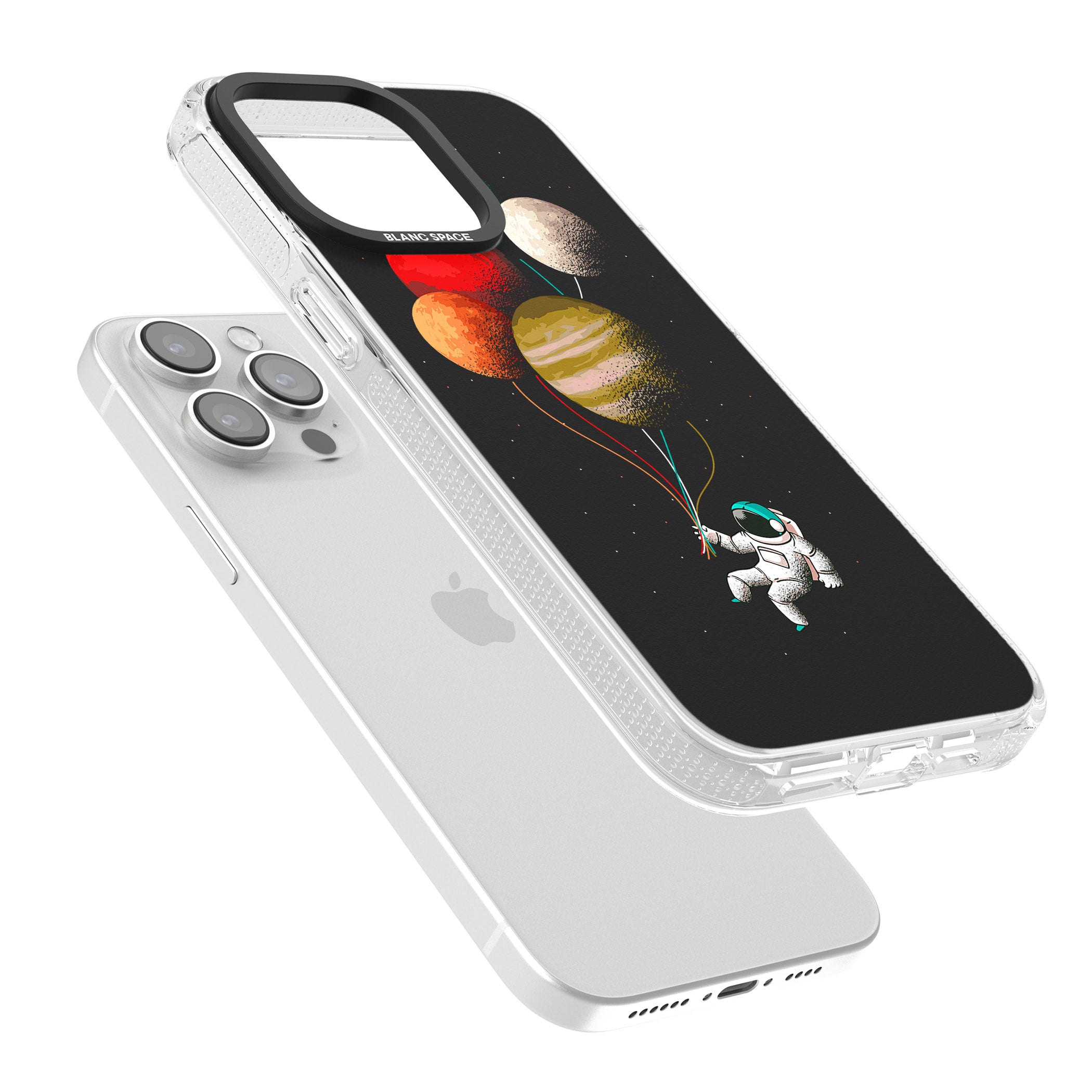 Astronaut Balloon Planets iPhone 15 Pro Max / 15 Pro / 14 Pro Max / 14 Pro / 13 Pro Clear Case Impact Air - Blanc Space
