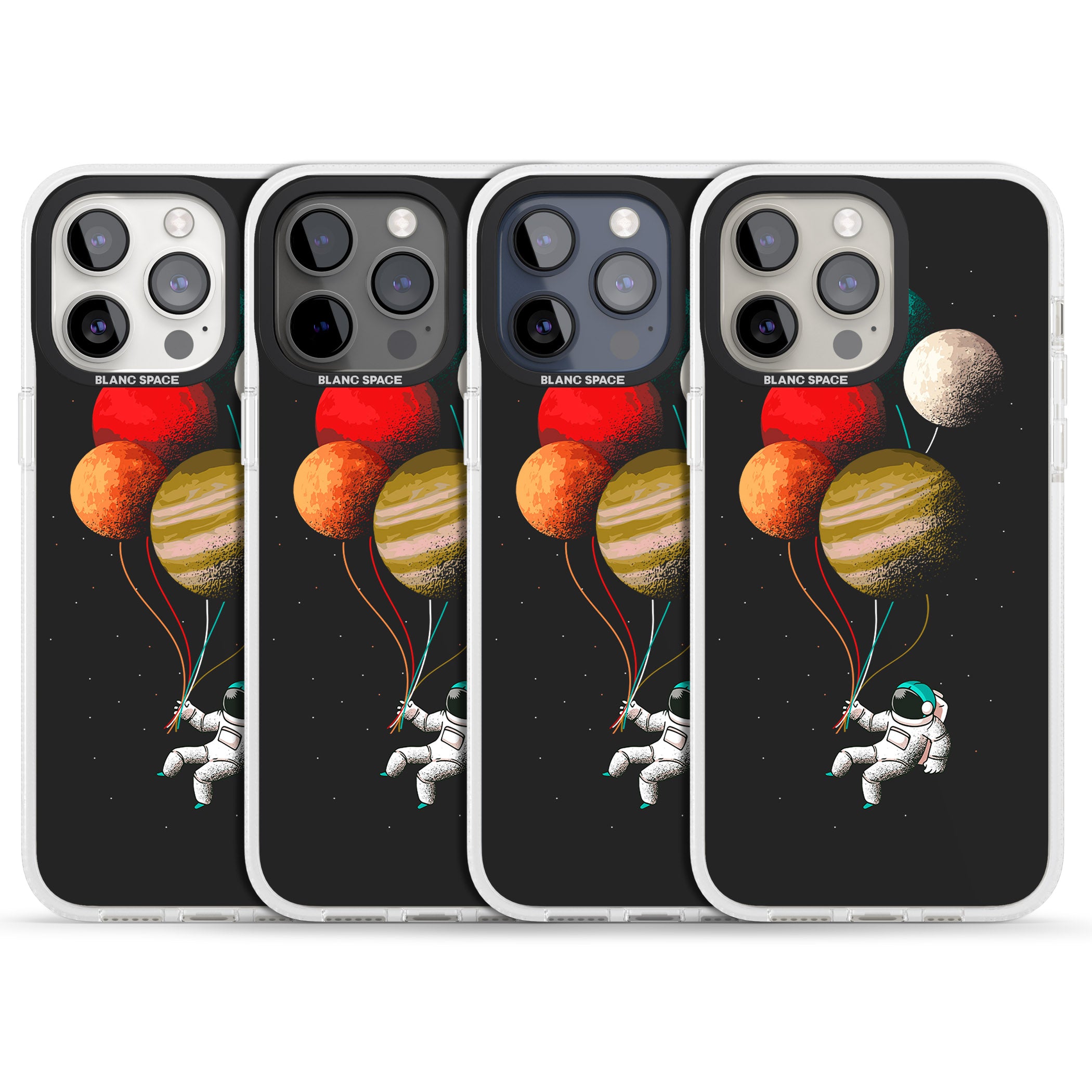 Astronaut Balloon Planets iPhone 15 Pro Max / 15 Pro / 14 Pro Max / 14 Pro / 13 Pro Clear Case Impact Air - Blanc Space
