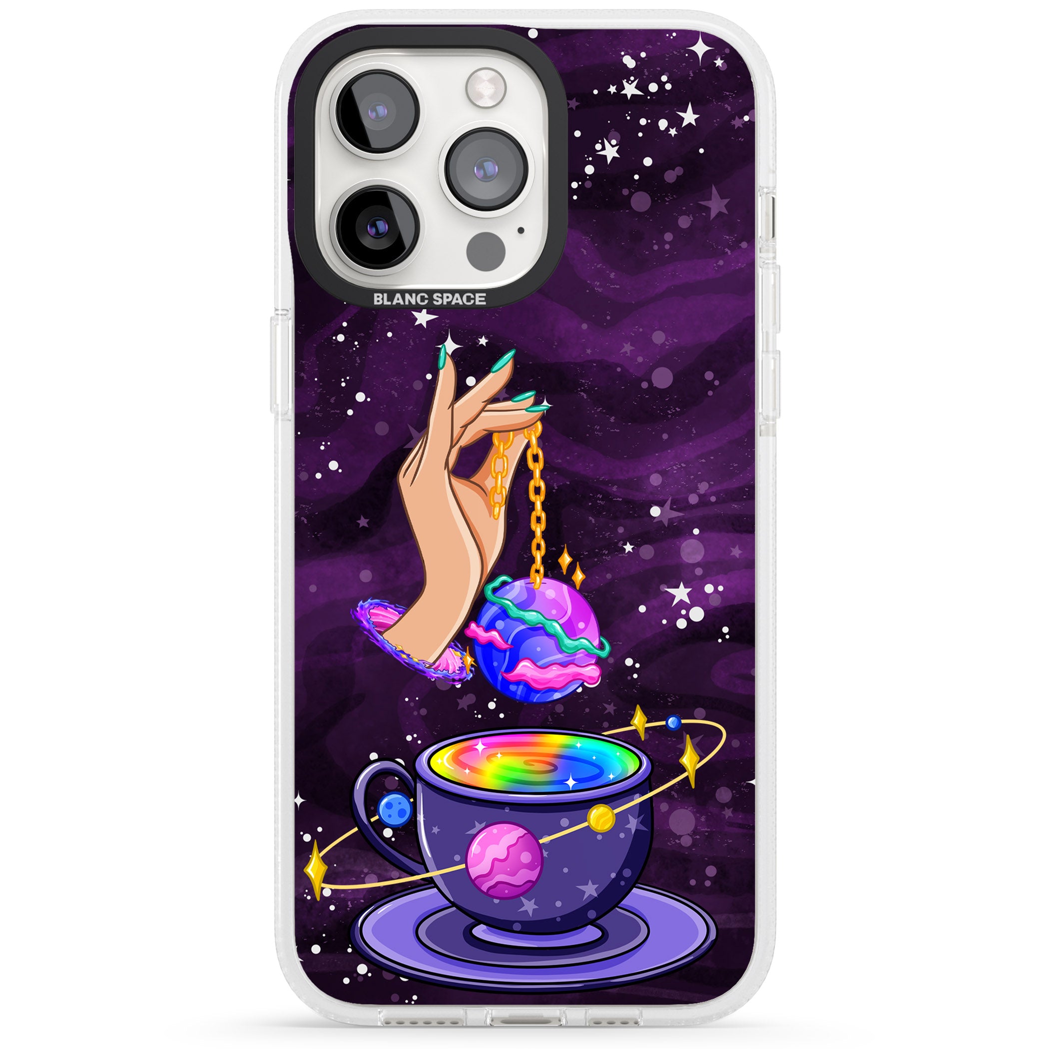 Space Tea iPhone 15 Pro Max / 15 Pro / 14 Pro Max / 14 Pro / 13 Pro Clear Case Impact Air - Blanc Space