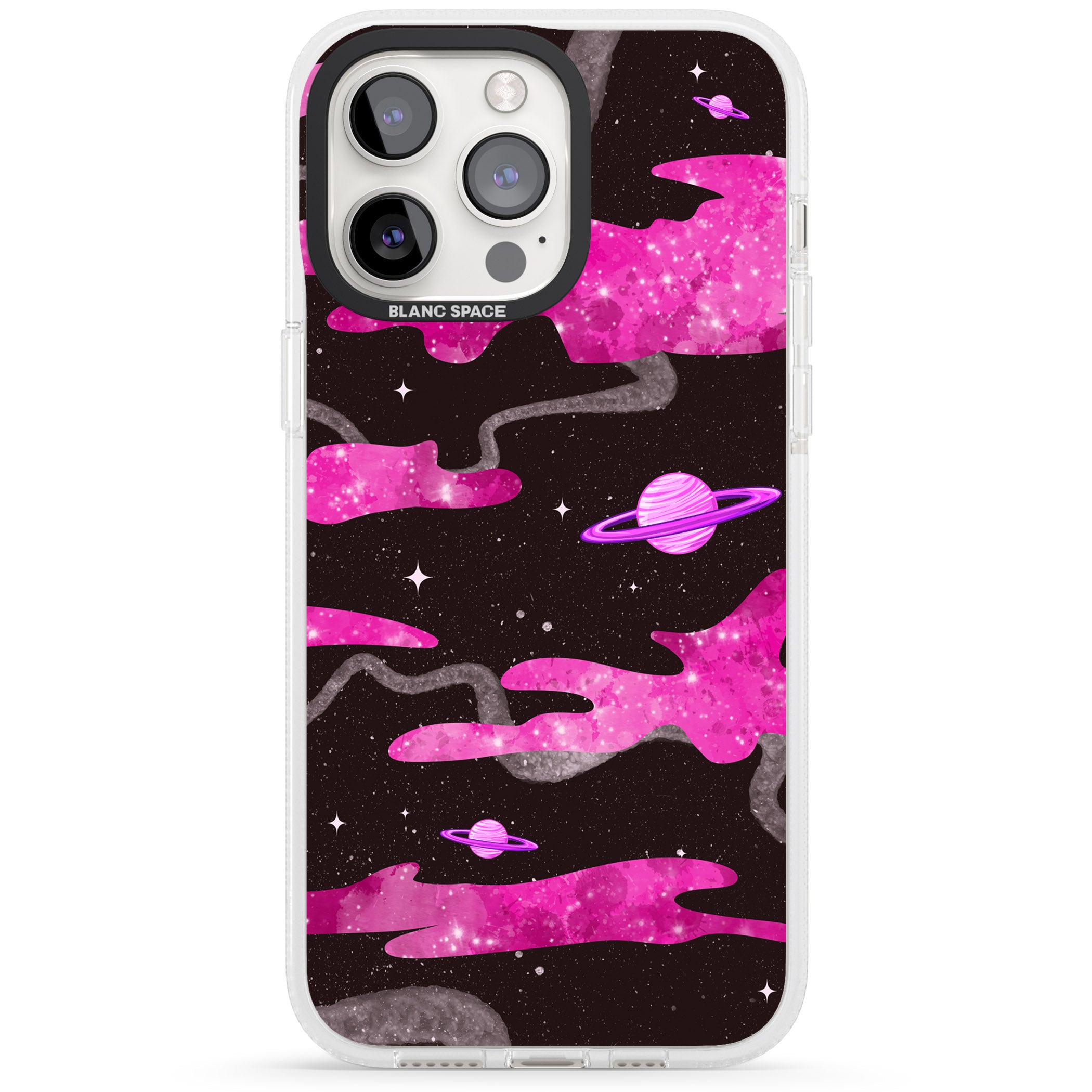 Pink Galaxy iPhone 15 Pro Max / 15 Pro / 14 Pro Max / 14 Pro / 13 Pro Clear Case Impact Air - Blanc Space