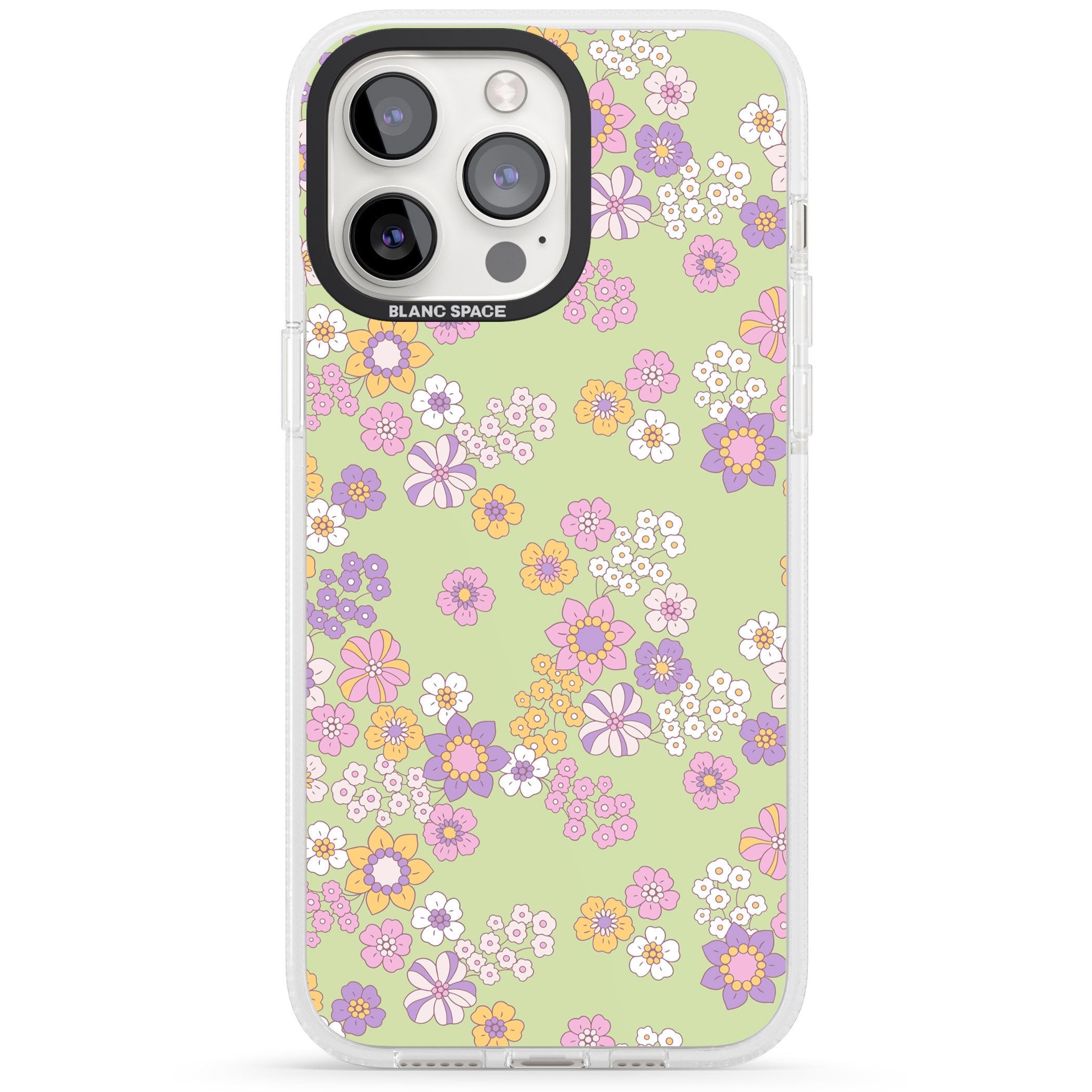 Grass Green Flowers iPhone 15 Pro Max / 15 Pro / 14 Pro Max / 14 Pro / 13 Pro Clear Case Impact Air - Blanc Space