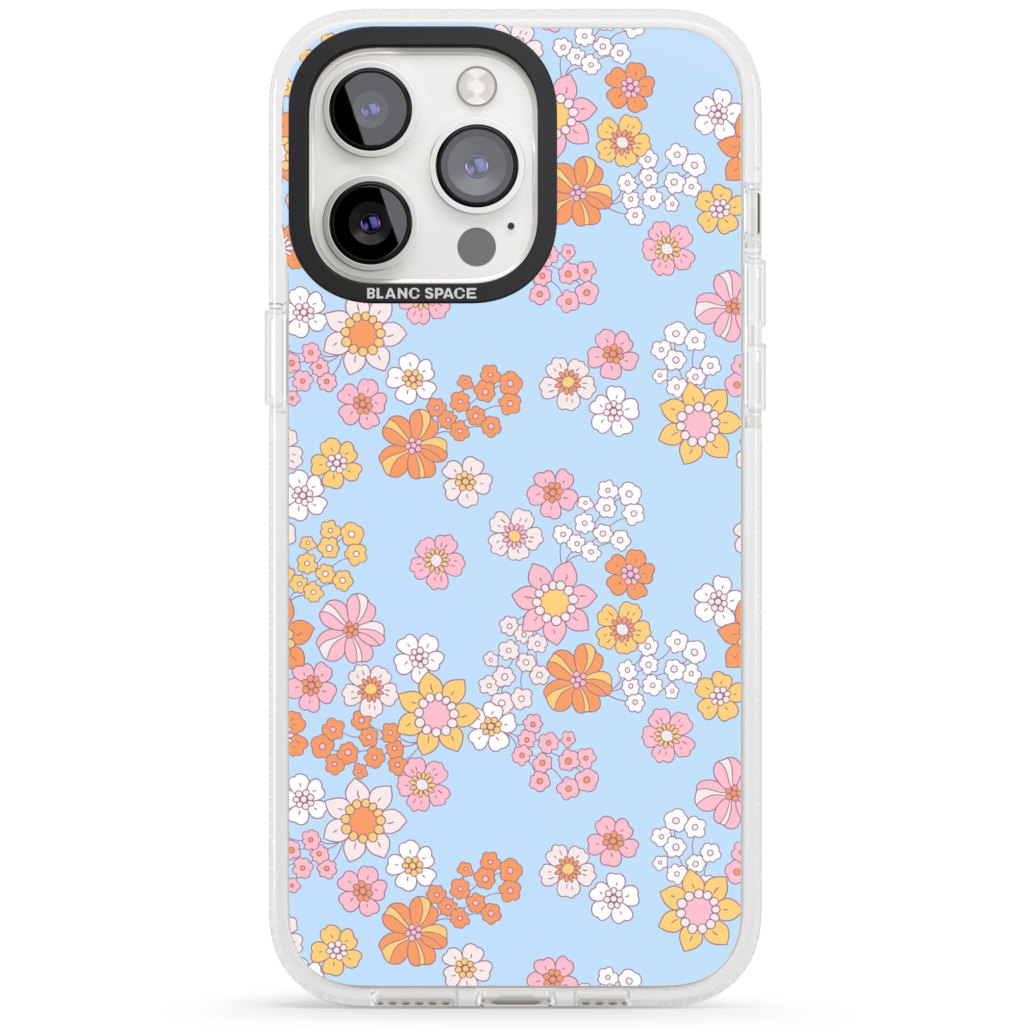 Lake Blue Flower Mix iPhone 15 Pro Max / 15 Pro / 14 Pro Max / 14 Pro / 13 Pro Clear Case Impact Air - Blanc Space
